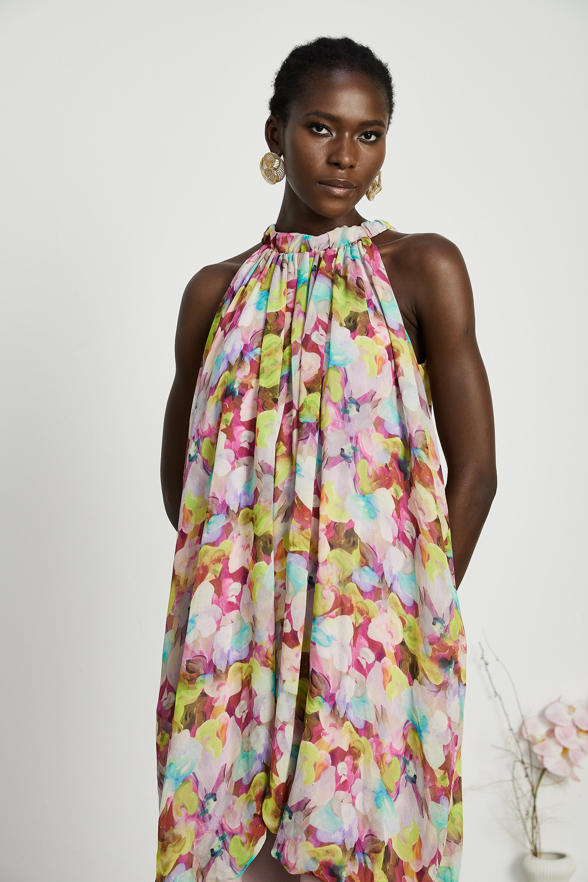 Robe midi sans manches à imprimé floral Gianina (Vente définitive - États-Unis uniquement)