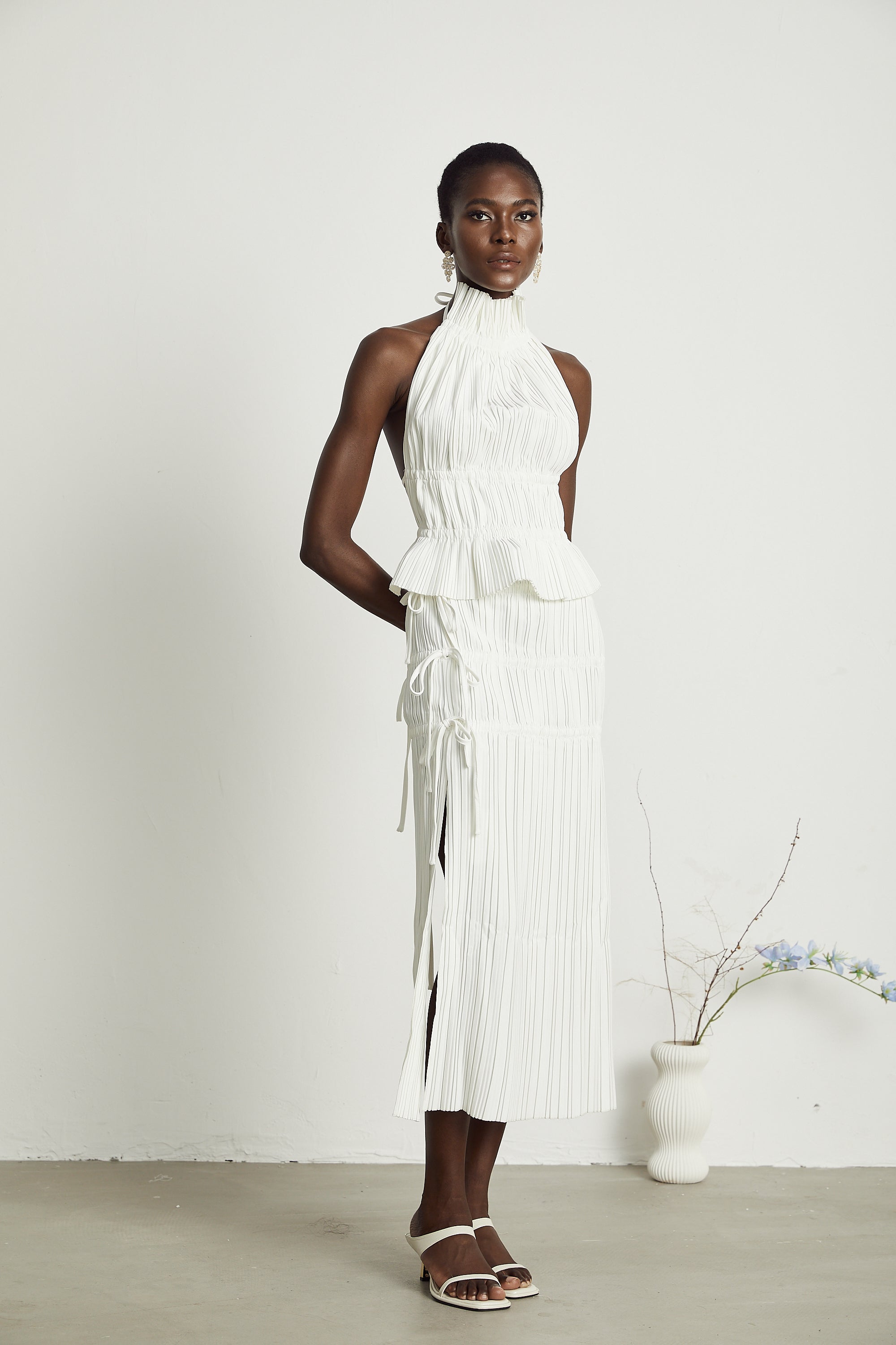 Milisent open-back pleated top & skirt matching set (Final Sale-US Only)