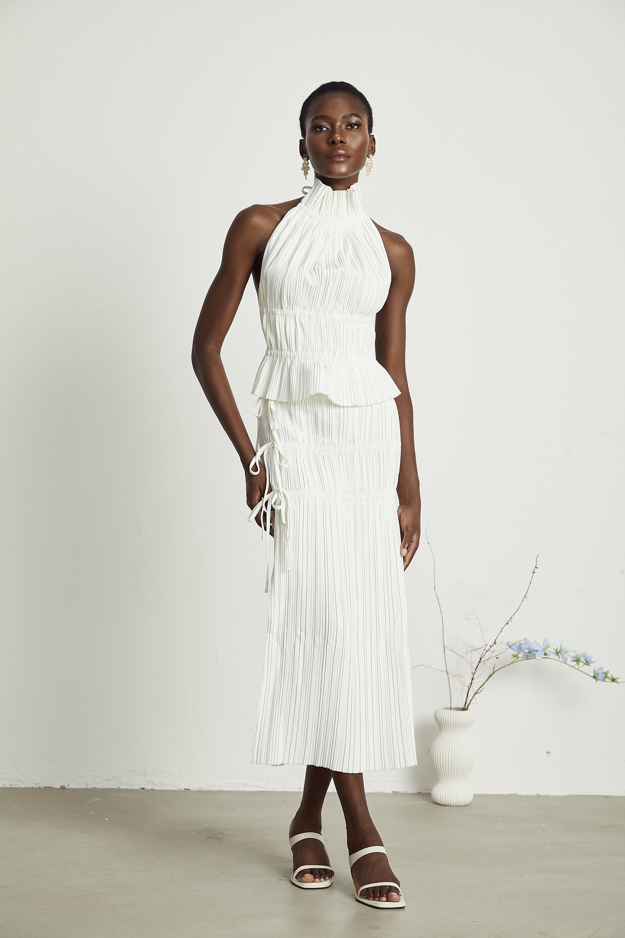 Milisent open-back pleated top & skirt matching set (Final Sale-US Only)