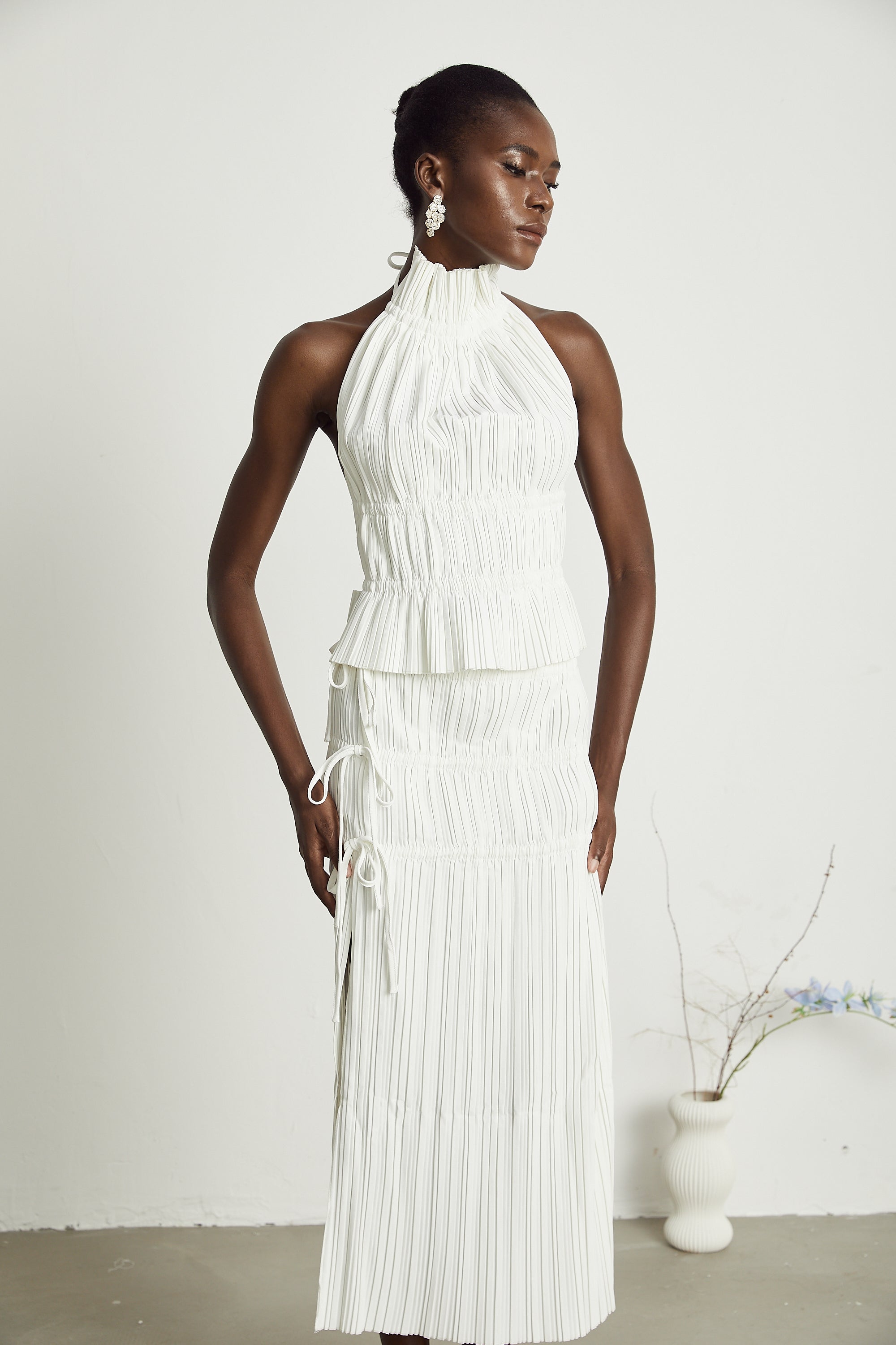 Milisent open-back pleated top & skirt matching set (Final Sale-US Only)