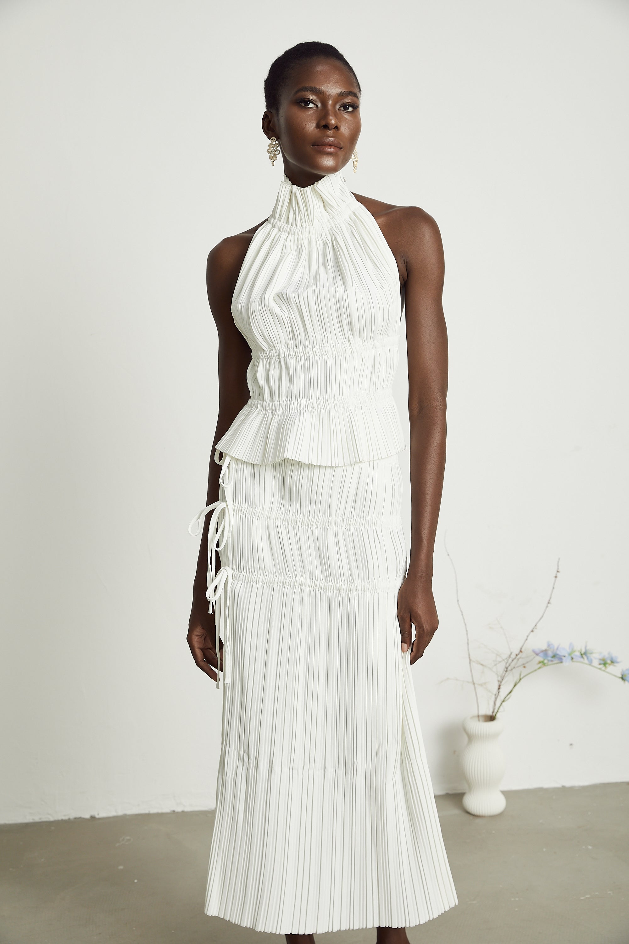 Milisent open-back pleated top & skirt matching set (Final Sale-US Only)