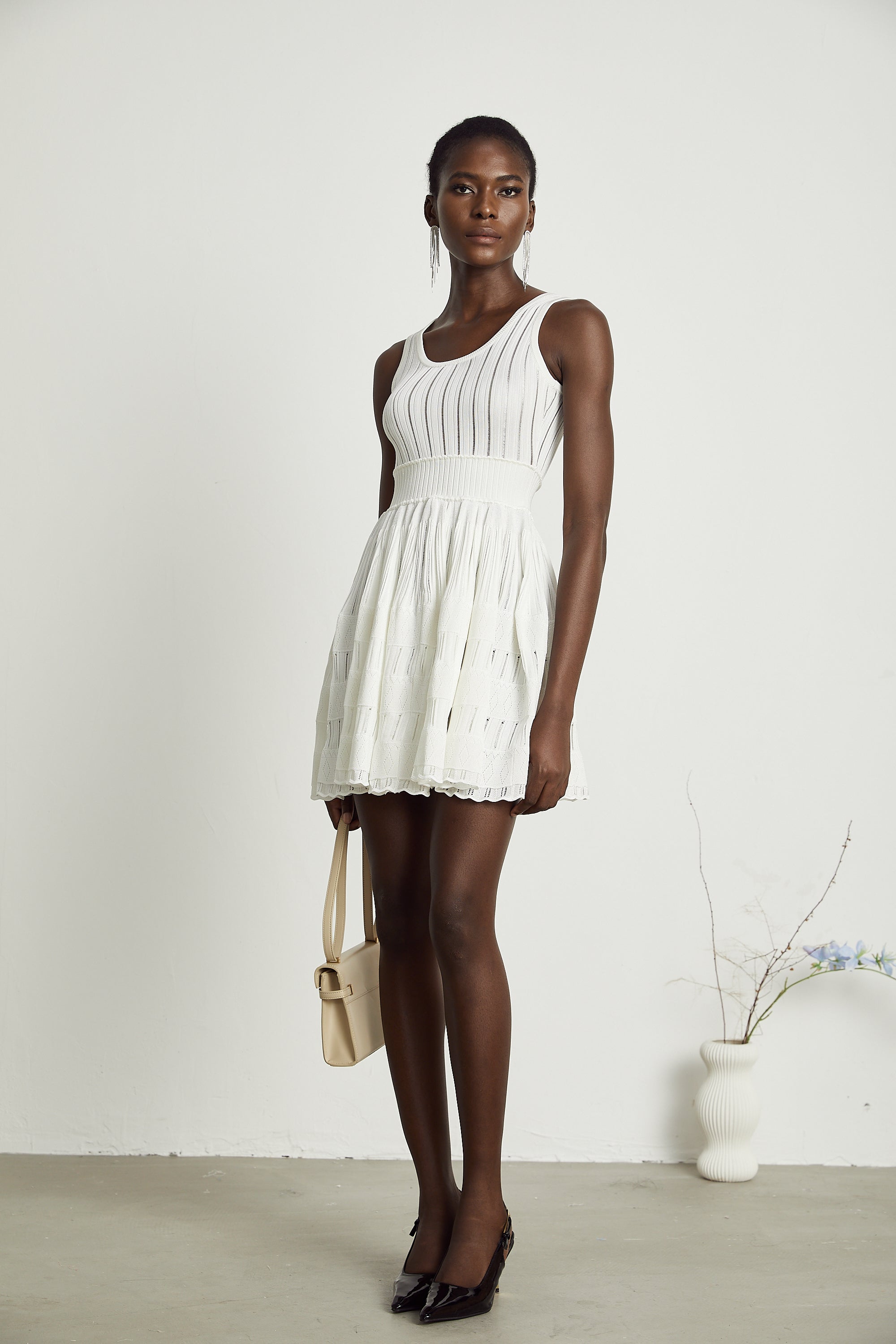 Noémie White Cut-out Pleated Mini Dress