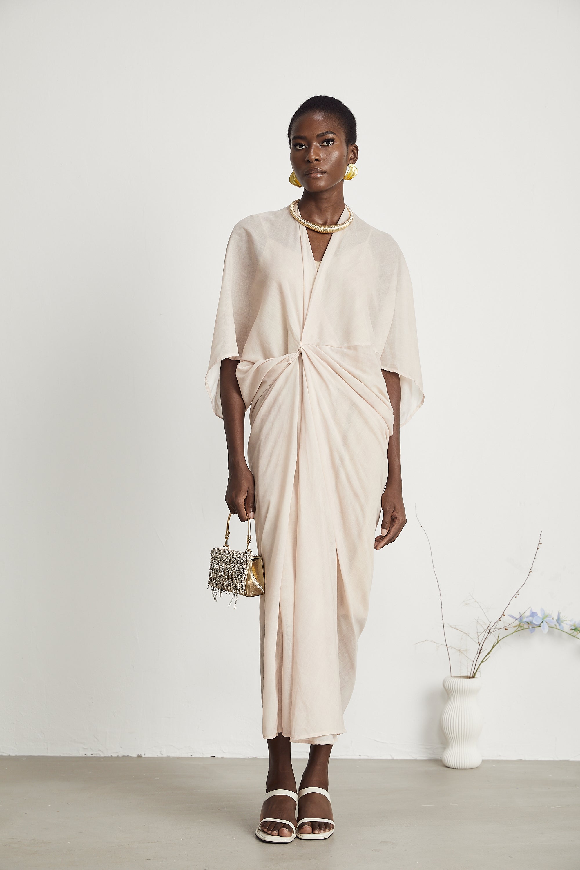 Solène semi-sheer V-neck midi dress (Final Sale-US Only)
