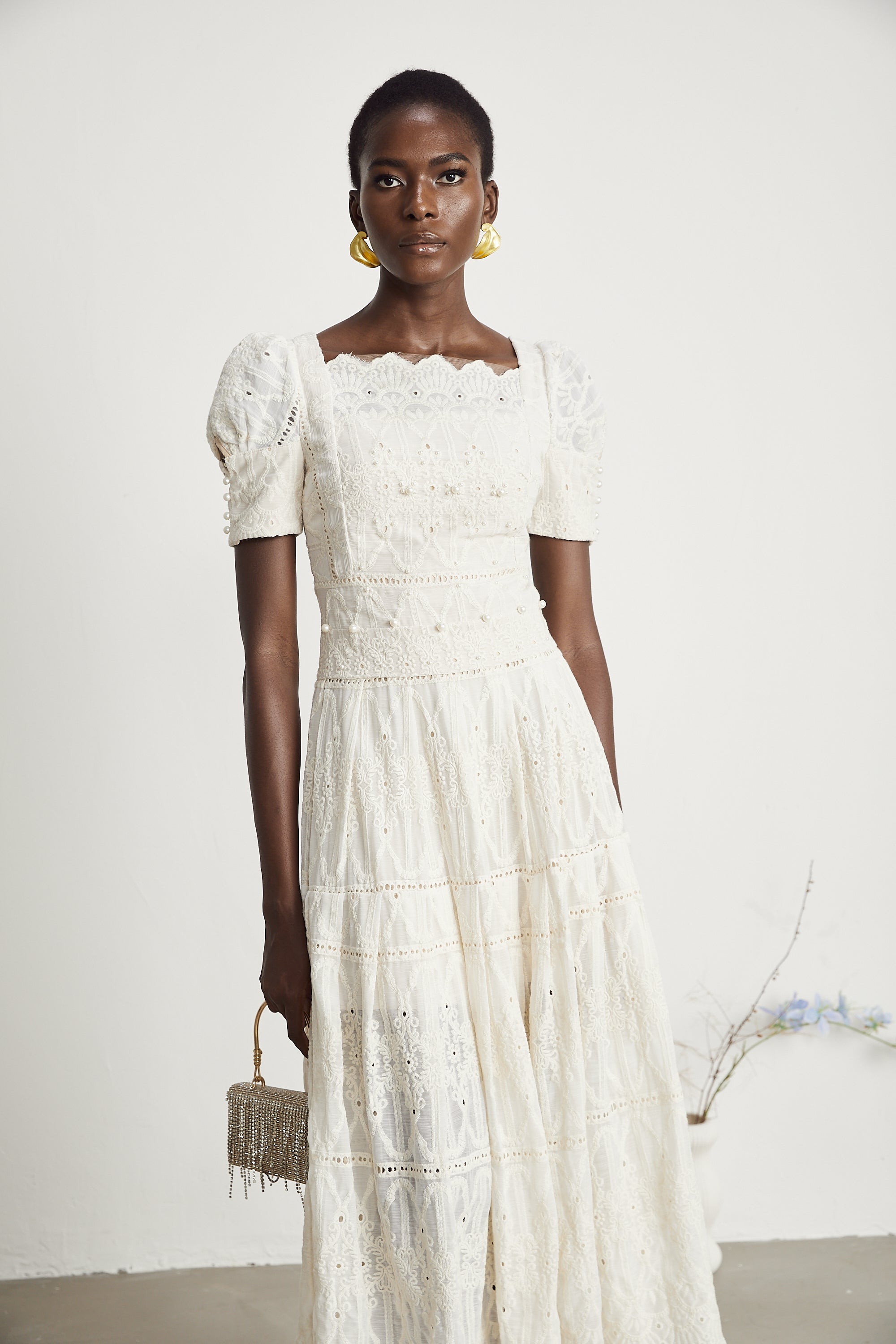 Anaïs faux-pearl embellished cut-out midi dress（Final Sale）