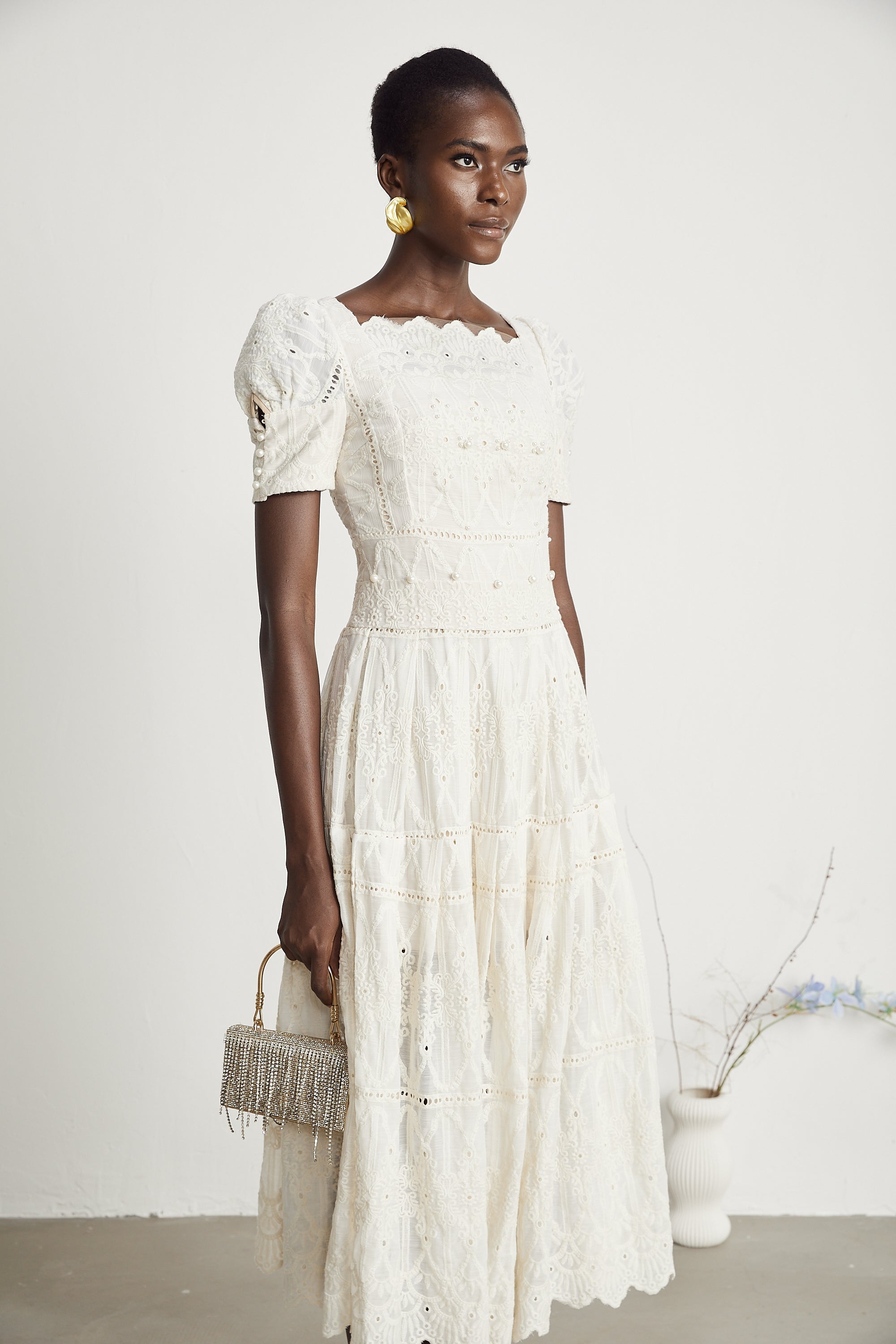 Anaïs faux-pearl embellished cut-out midi dress（Final Sale）