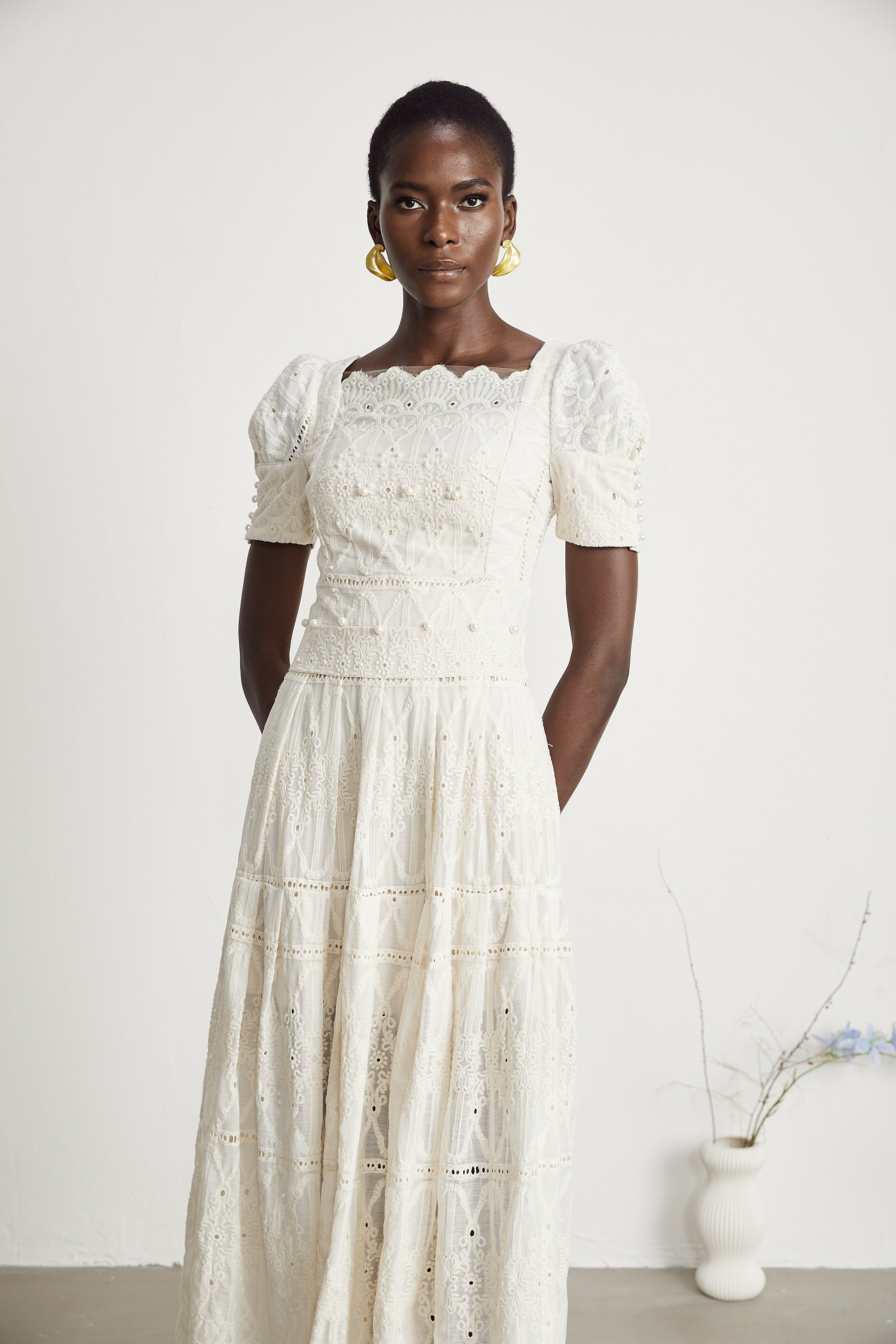 Anaïs faux-pearl embellished cut-out midi dress（Final Sale）