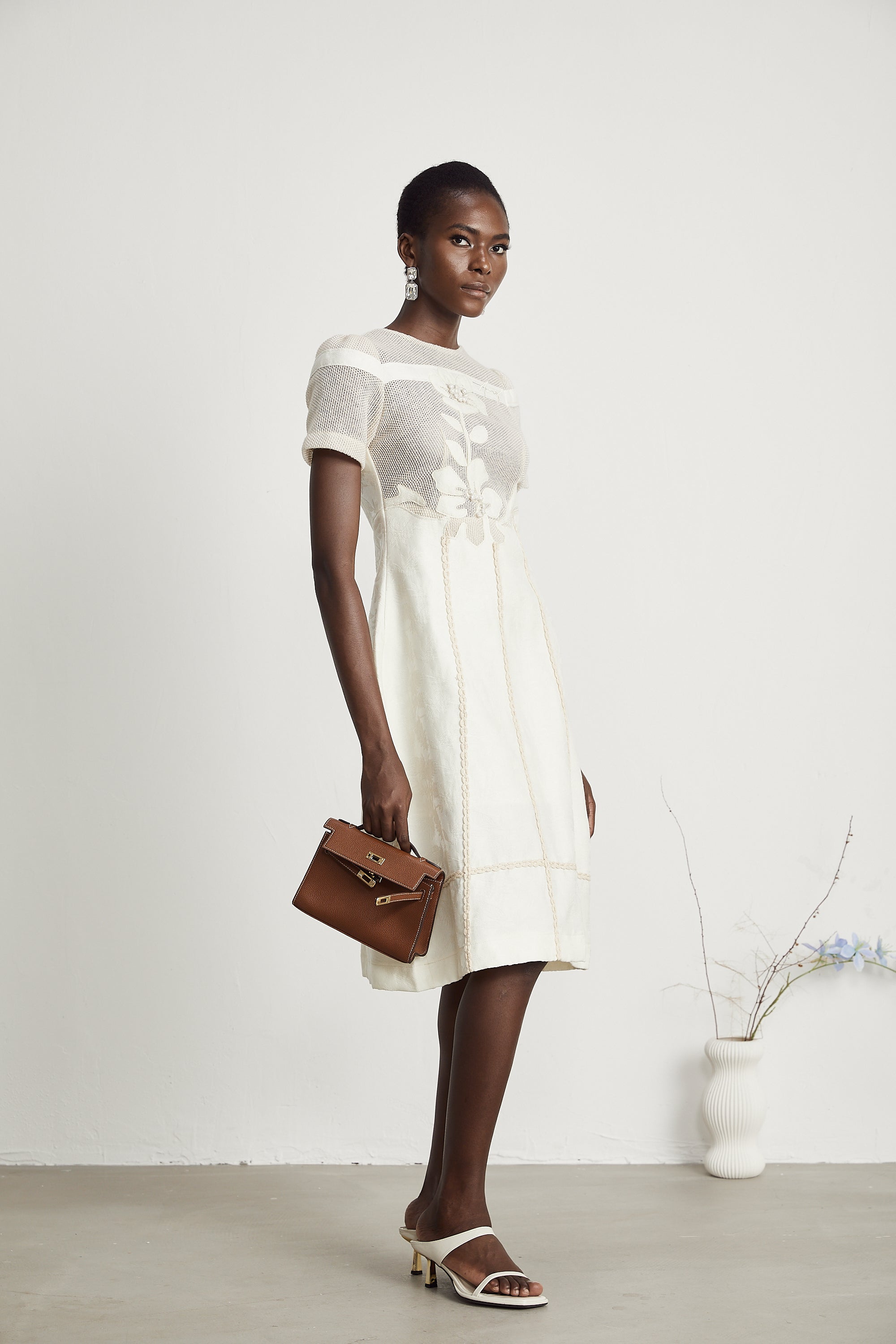 Diane floral embroidered openwork midi dress (Final Sale)