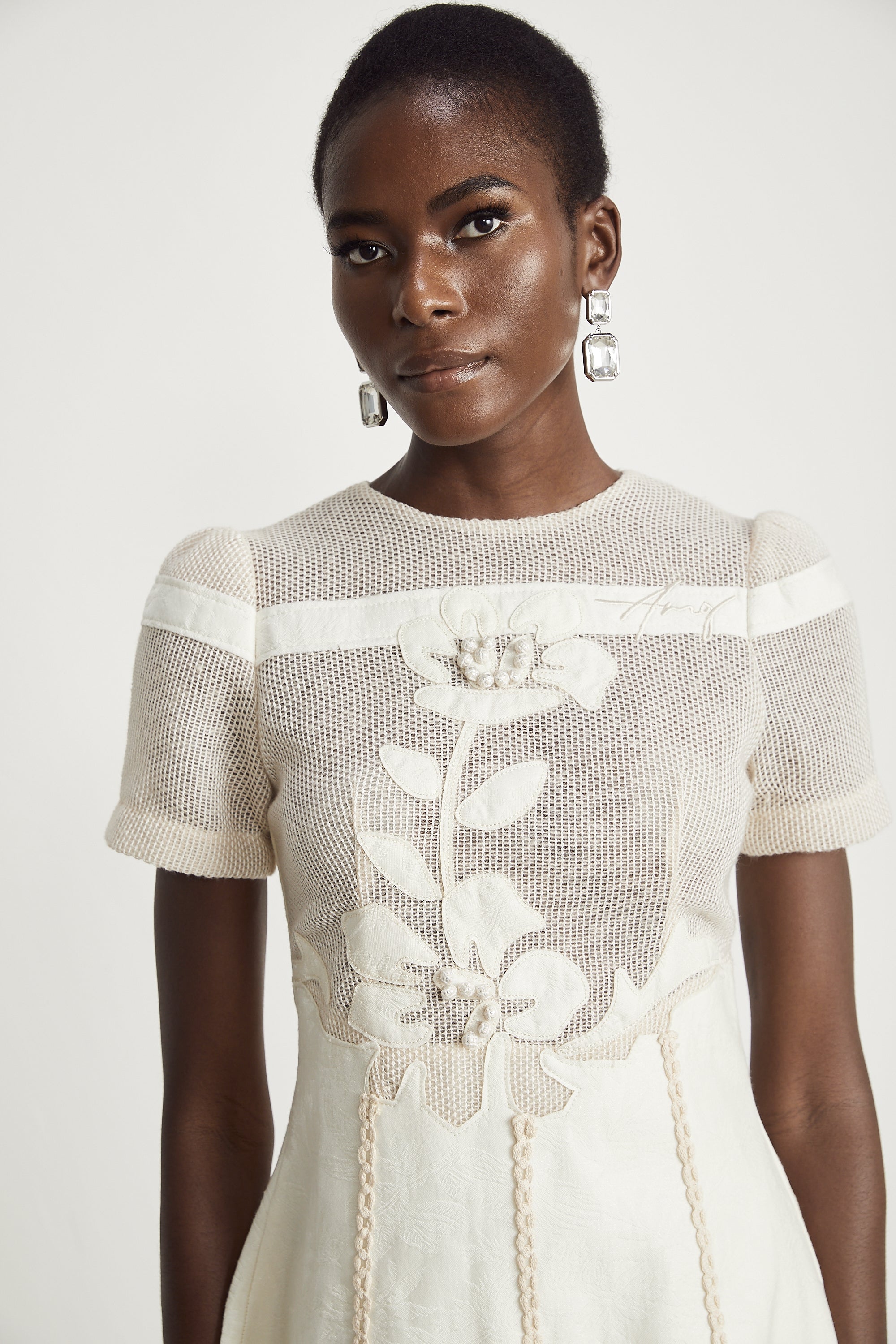Diane floral embroidered openwork midi dress (Final Sale)