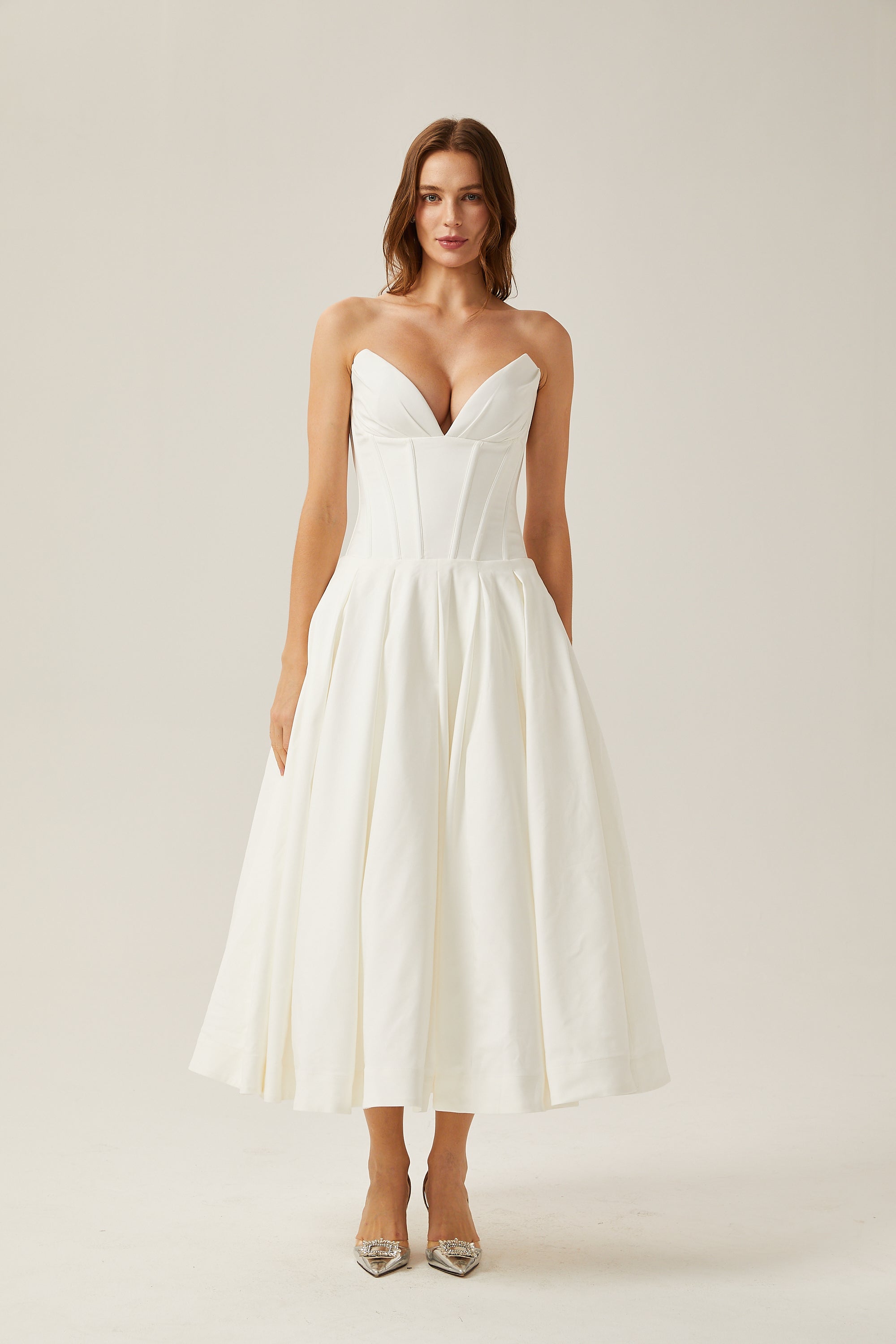 Katherine off-shoulder corset midi dress in White (Final Sale-US Only)