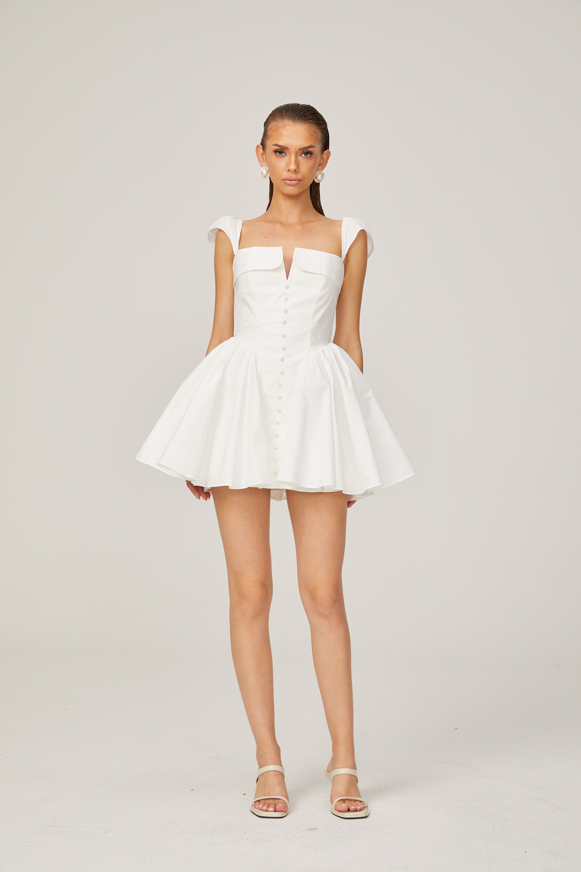 Julie white folded-neck bonded sleeveless mini dress (Final Sale-US Only)
