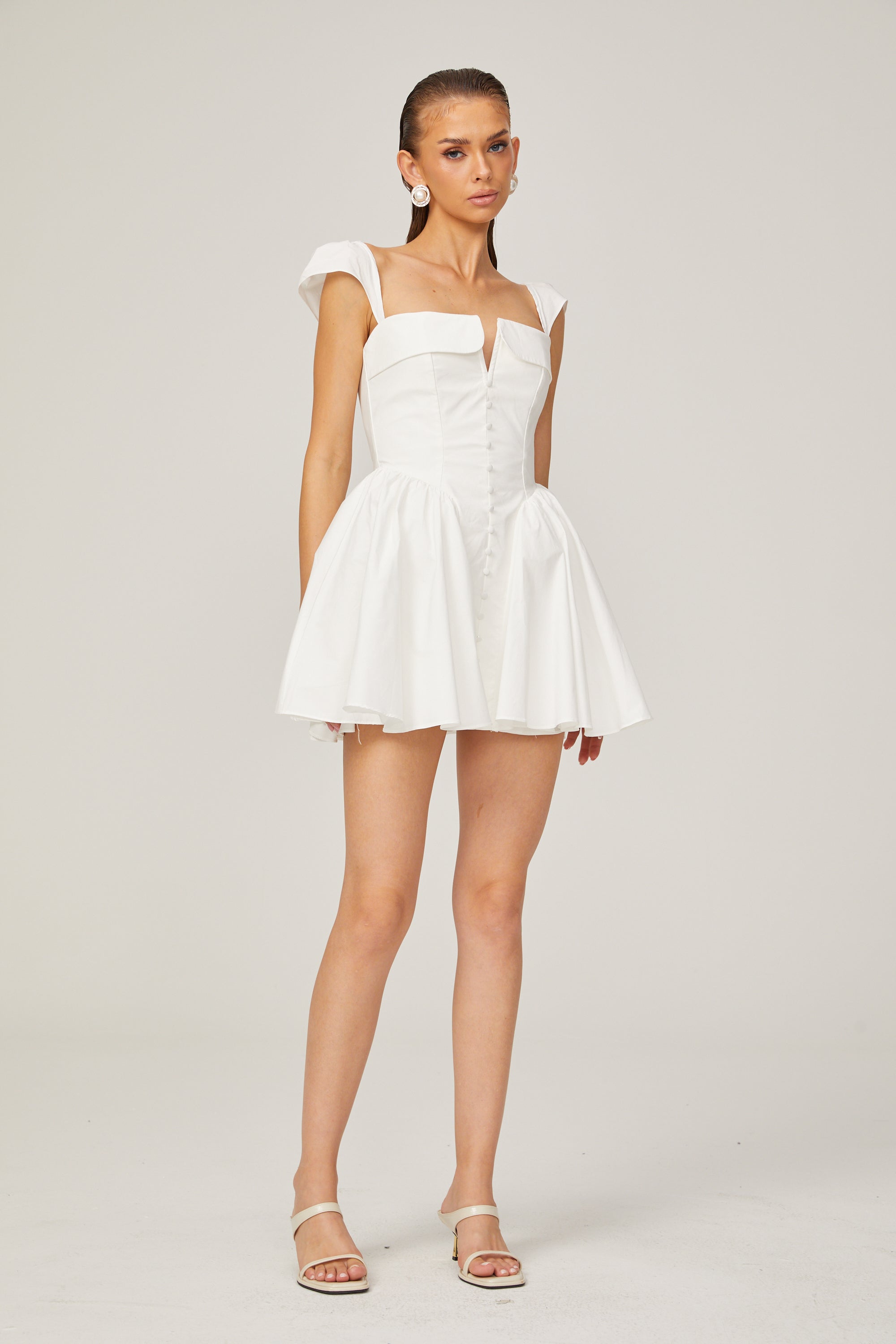 Julie white folded-neck bonded sleeveless mini dress (Final Sale-US Only)