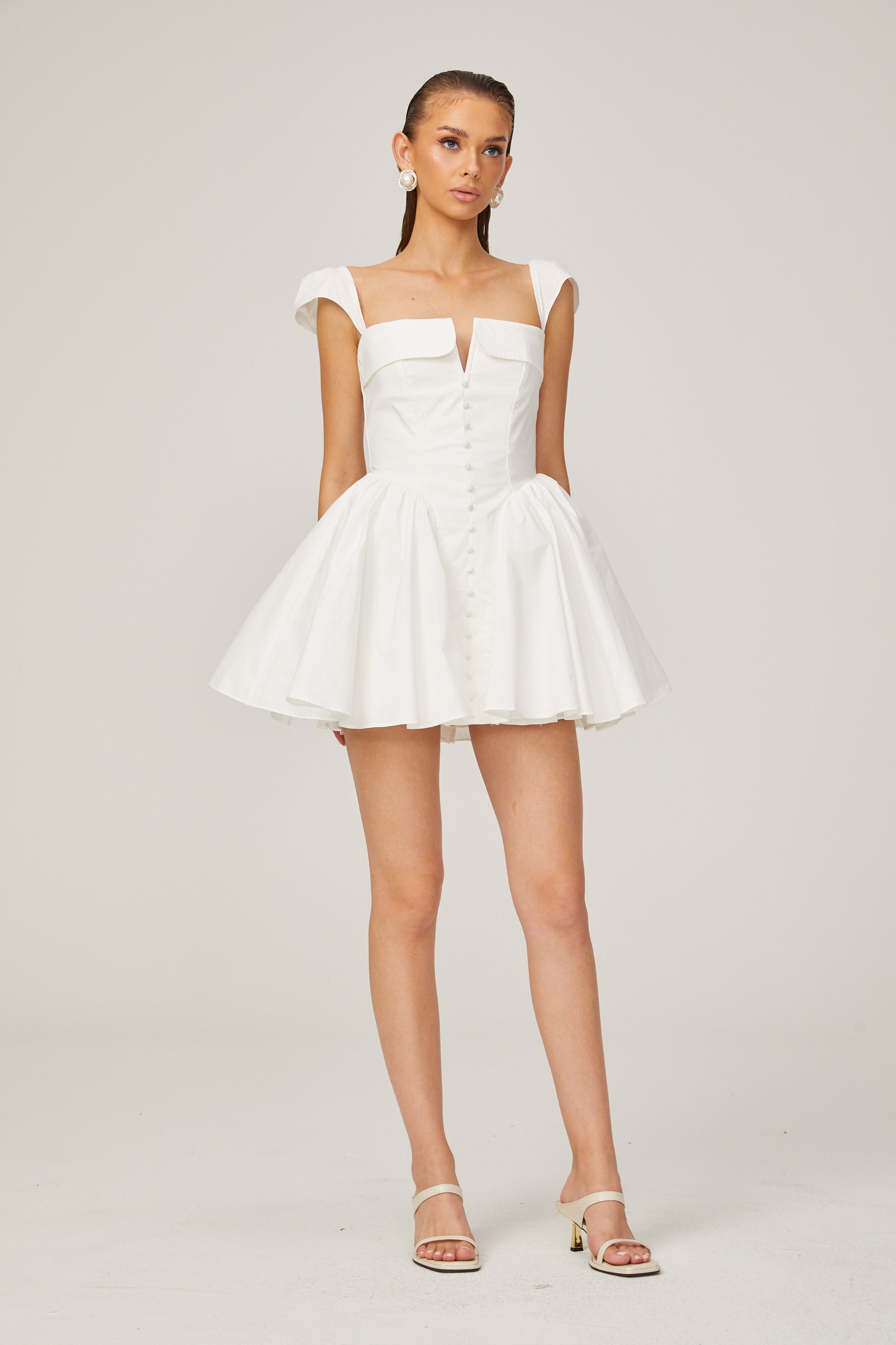 Julie white folded-neck bonded sleeveless mini dress (Final Sale-US Only)