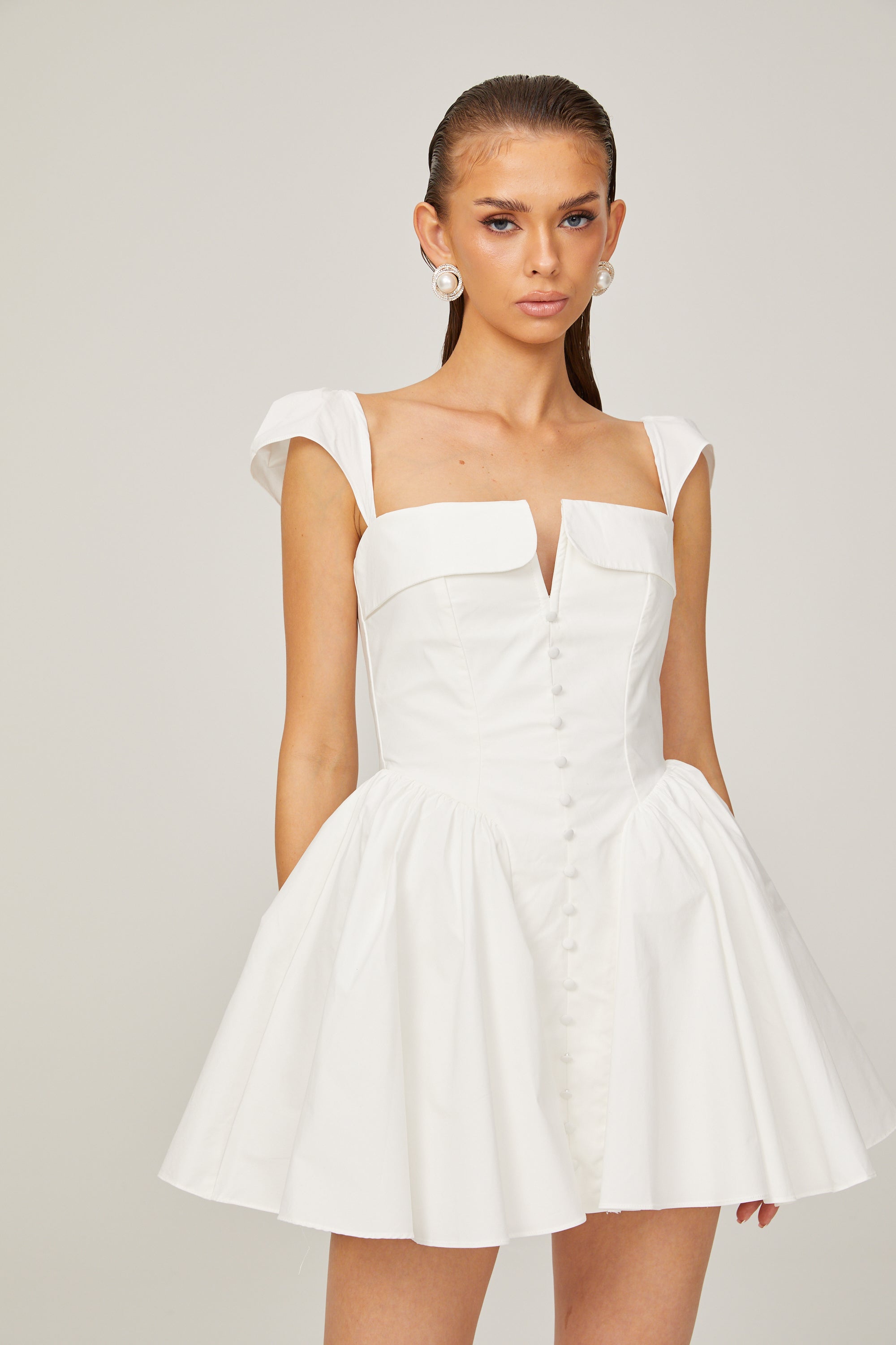 Julie white folded-neck bonded sleeveless mini dress (Final Sale-US Only)