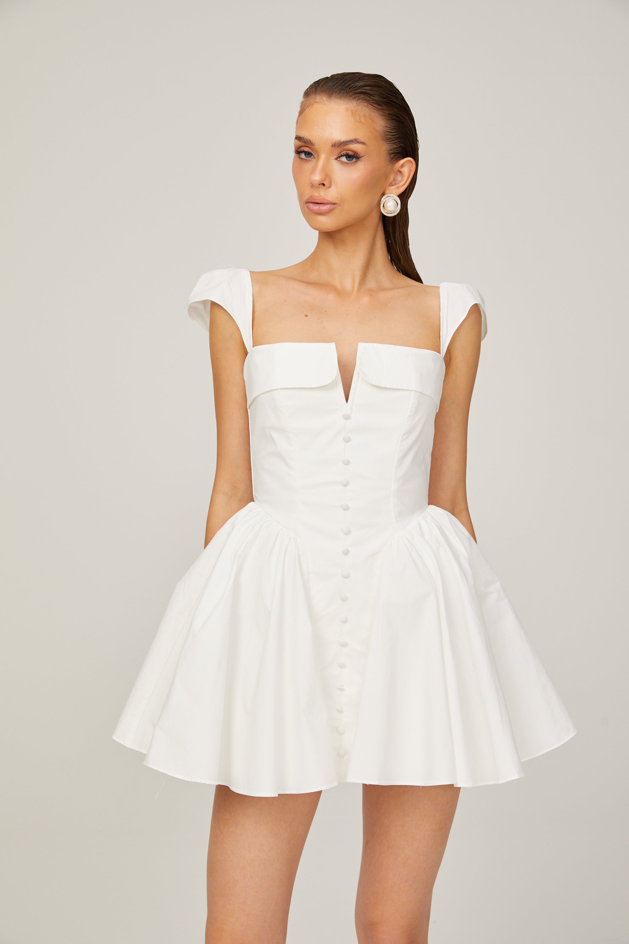 Julie white folded-neck bonded sleeveless mini dress (Final Sale-US Only)