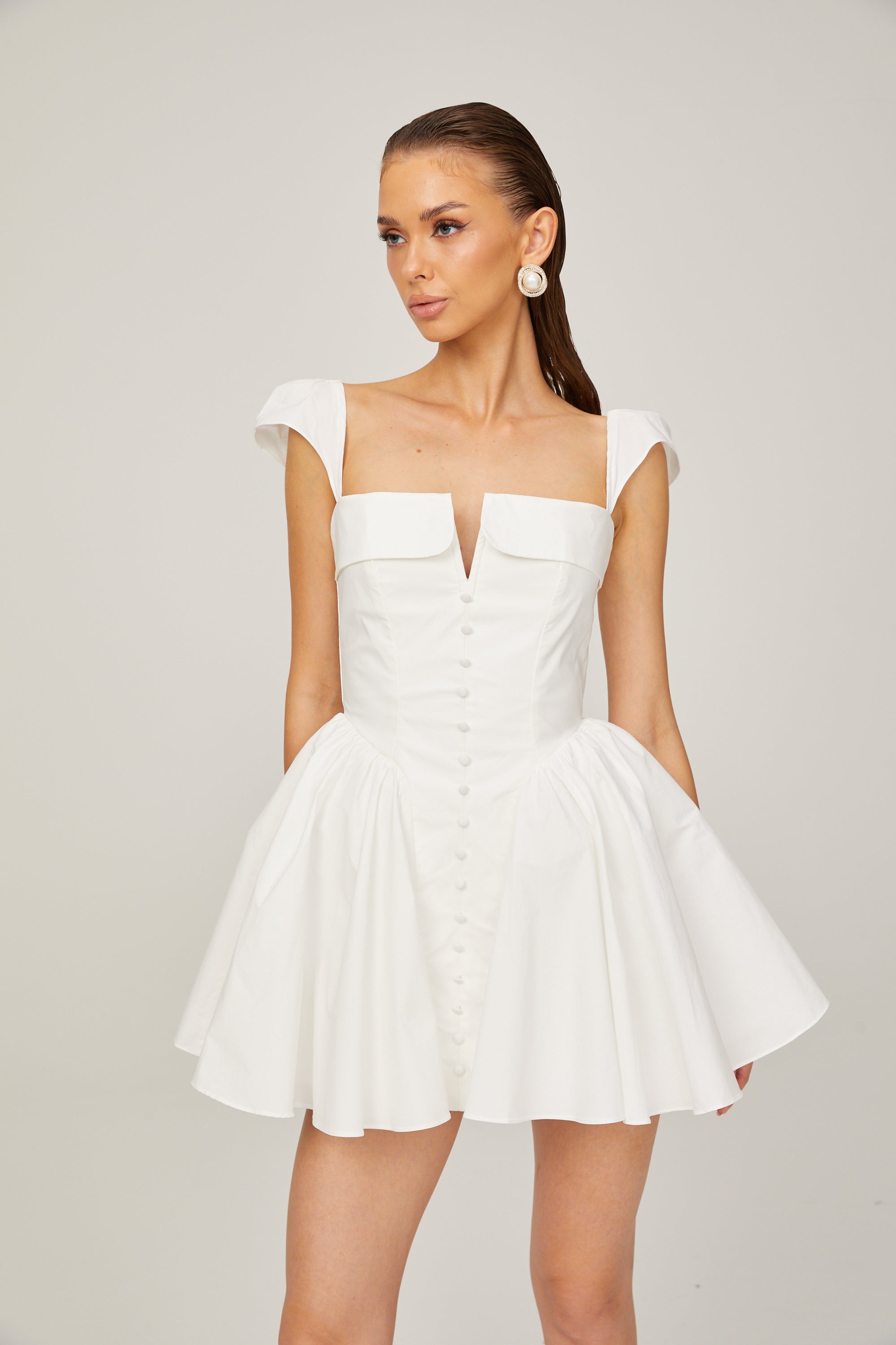 Julie white folded-neck bonded sleeveless mini dress (Final Sale-US Only)
