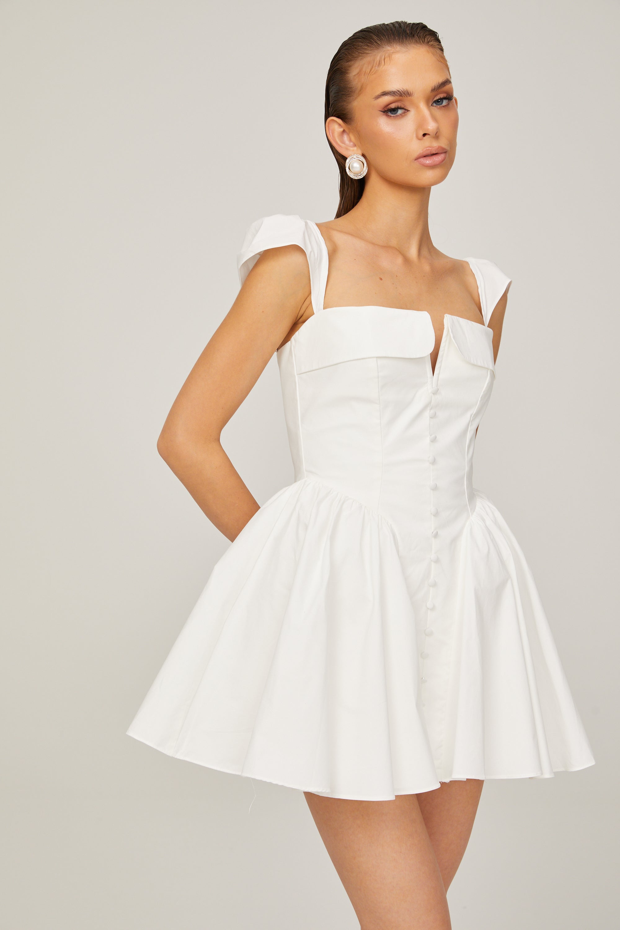 Julie white folded-neck bonded sleeveless mini dress (Final Sale-US Only)