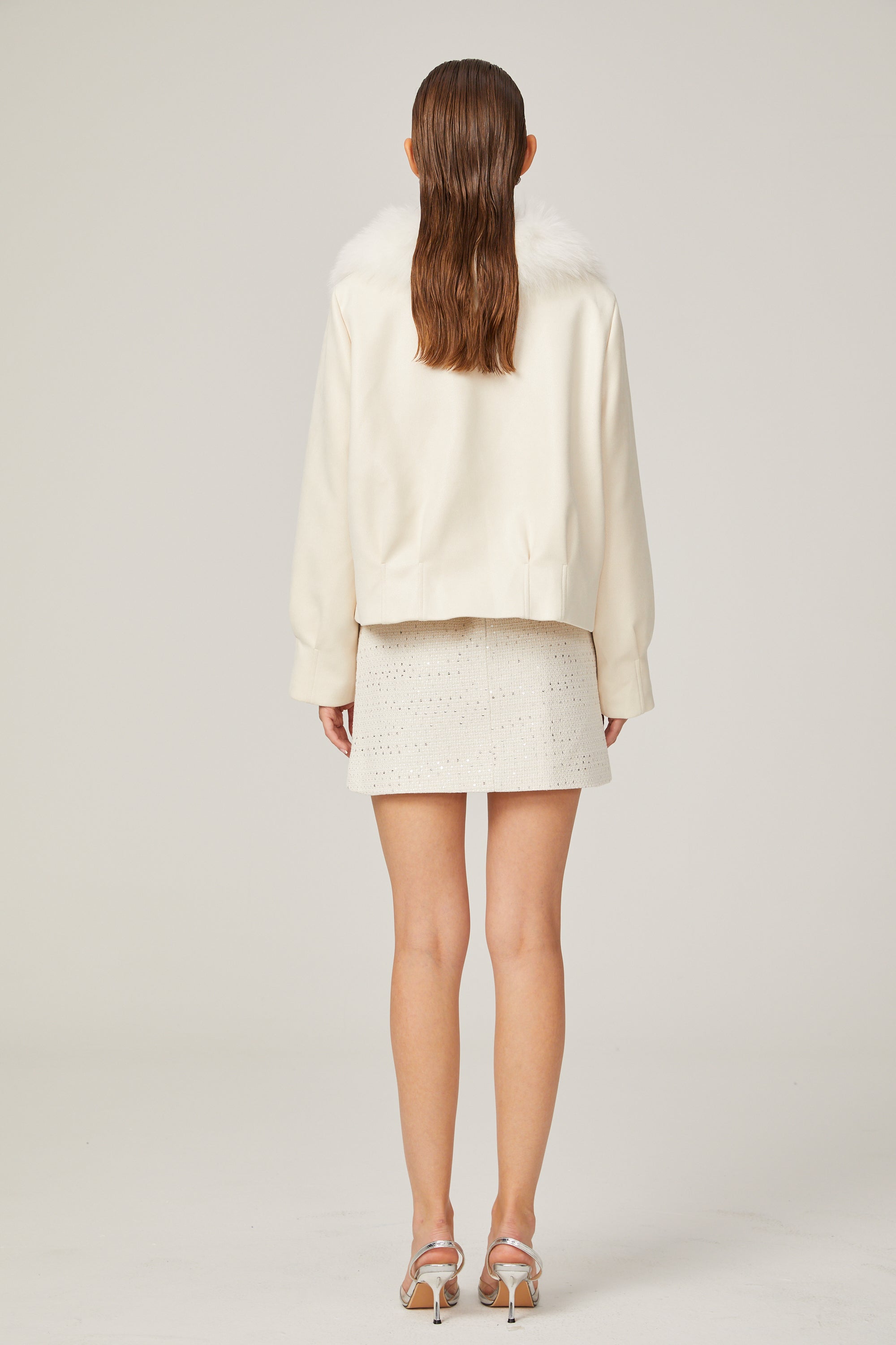 Veste en daim blanc et fourrure Évangéline (Vente définitive)