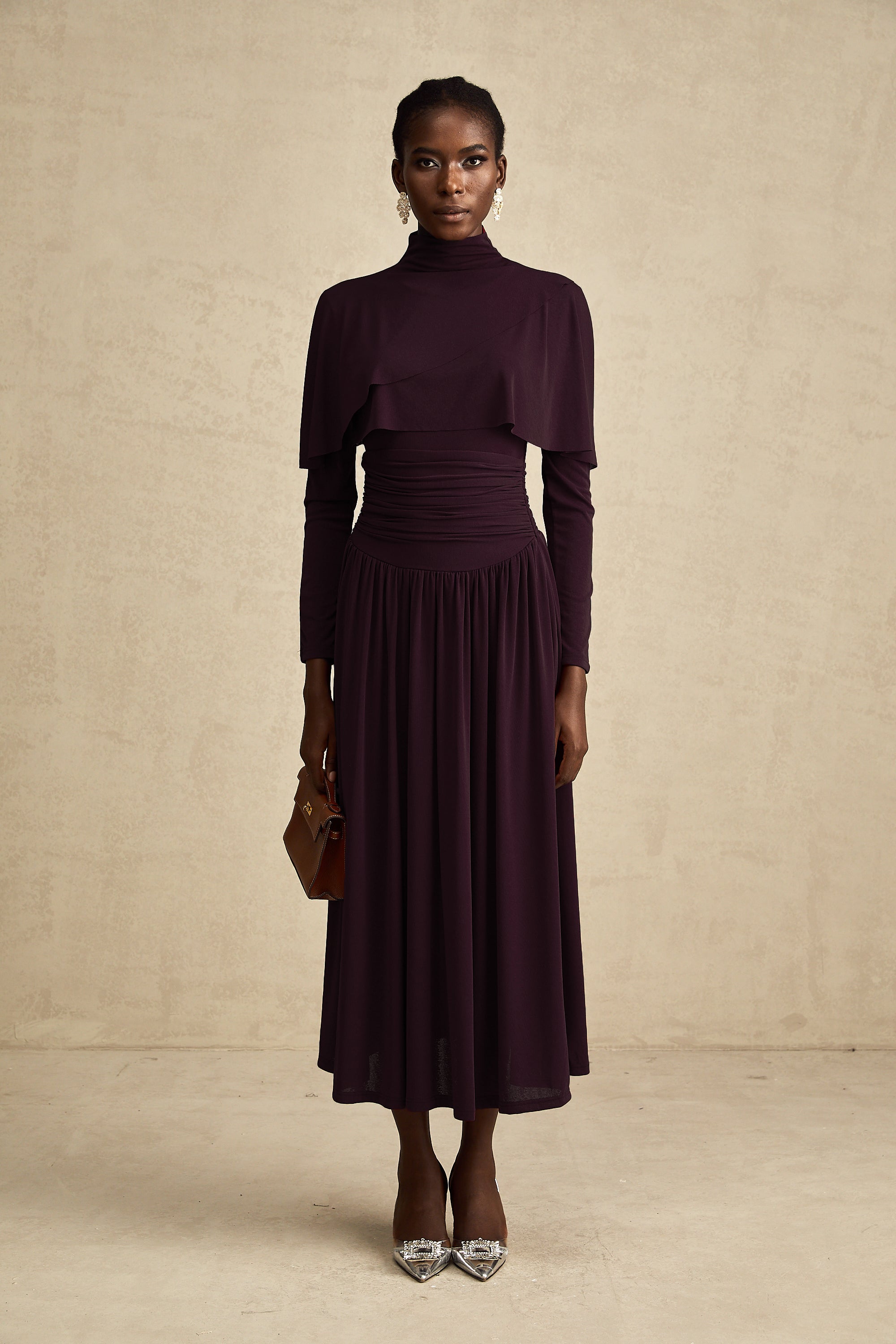 Camille Red Ruched Midi Dress with Flap Design Detail (Final Sale-US Only)