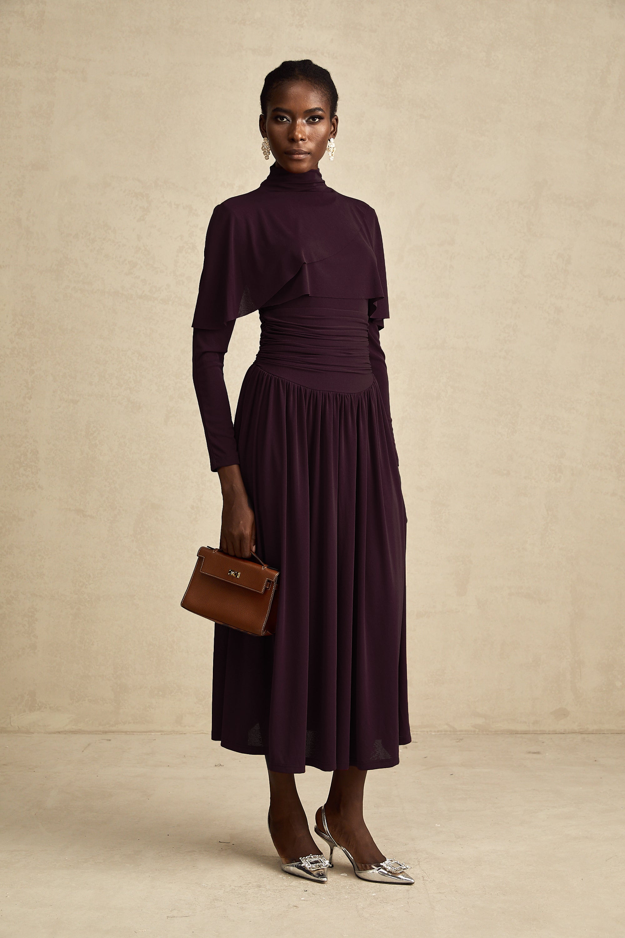 Camille Red Ruched Midi Dress with Flap Design Detail (Final Sale-US Only)