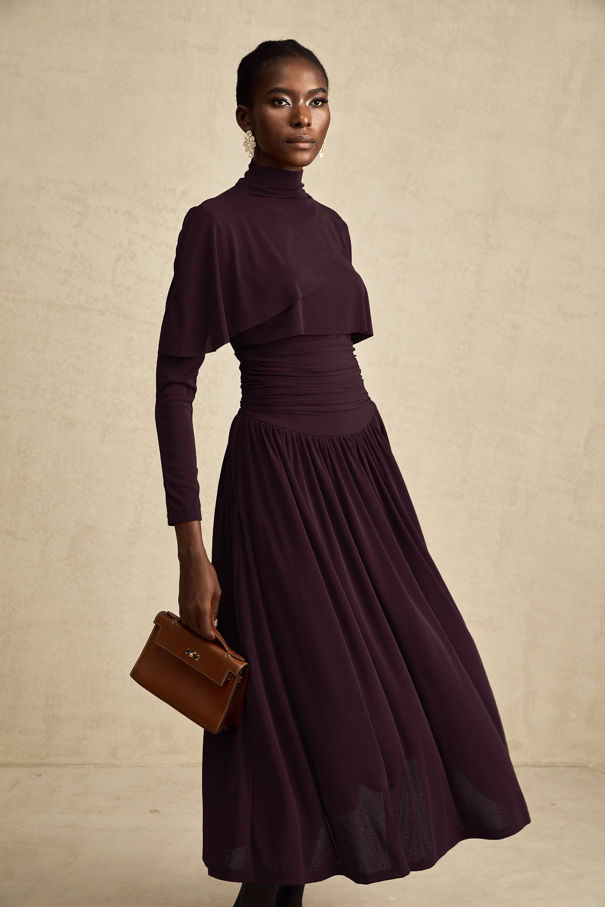 Camille Red Ruched Midi Dress with Flap Design Detail (Final Sale)