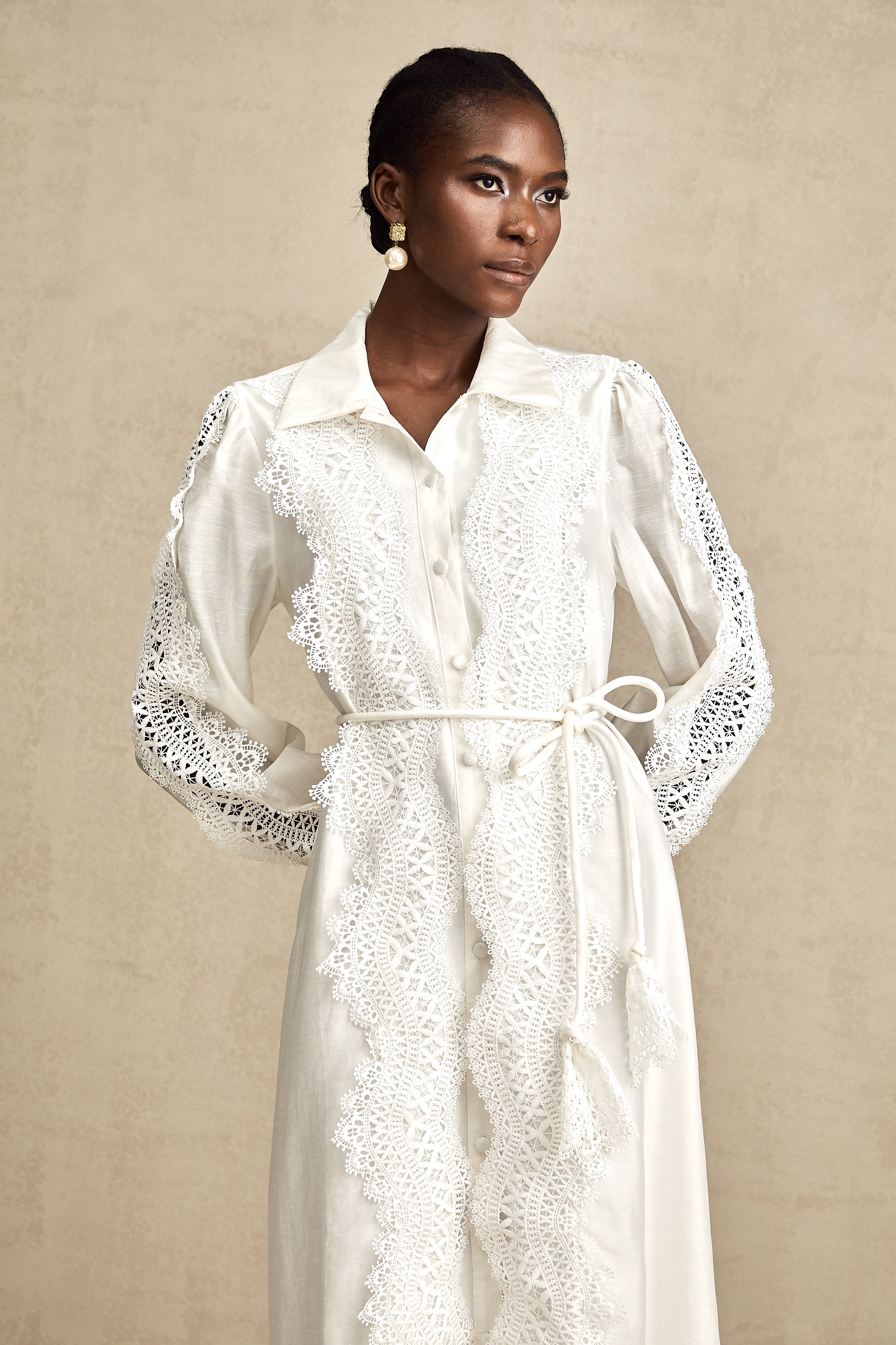 Colette white lace-detail tied-waist midi dress (Final Sale-US Only)