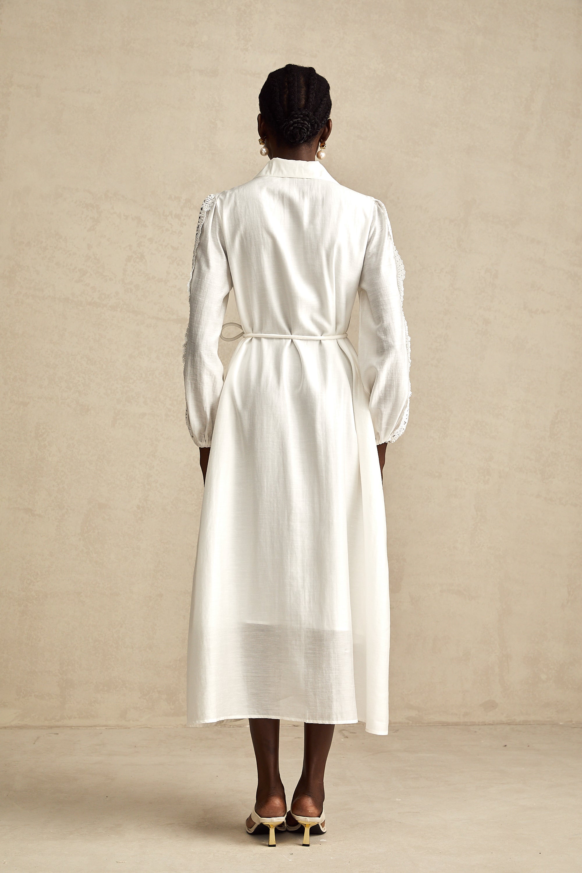 Colette white lace-detail tied-waist midi dress (Final Sale-US Only)