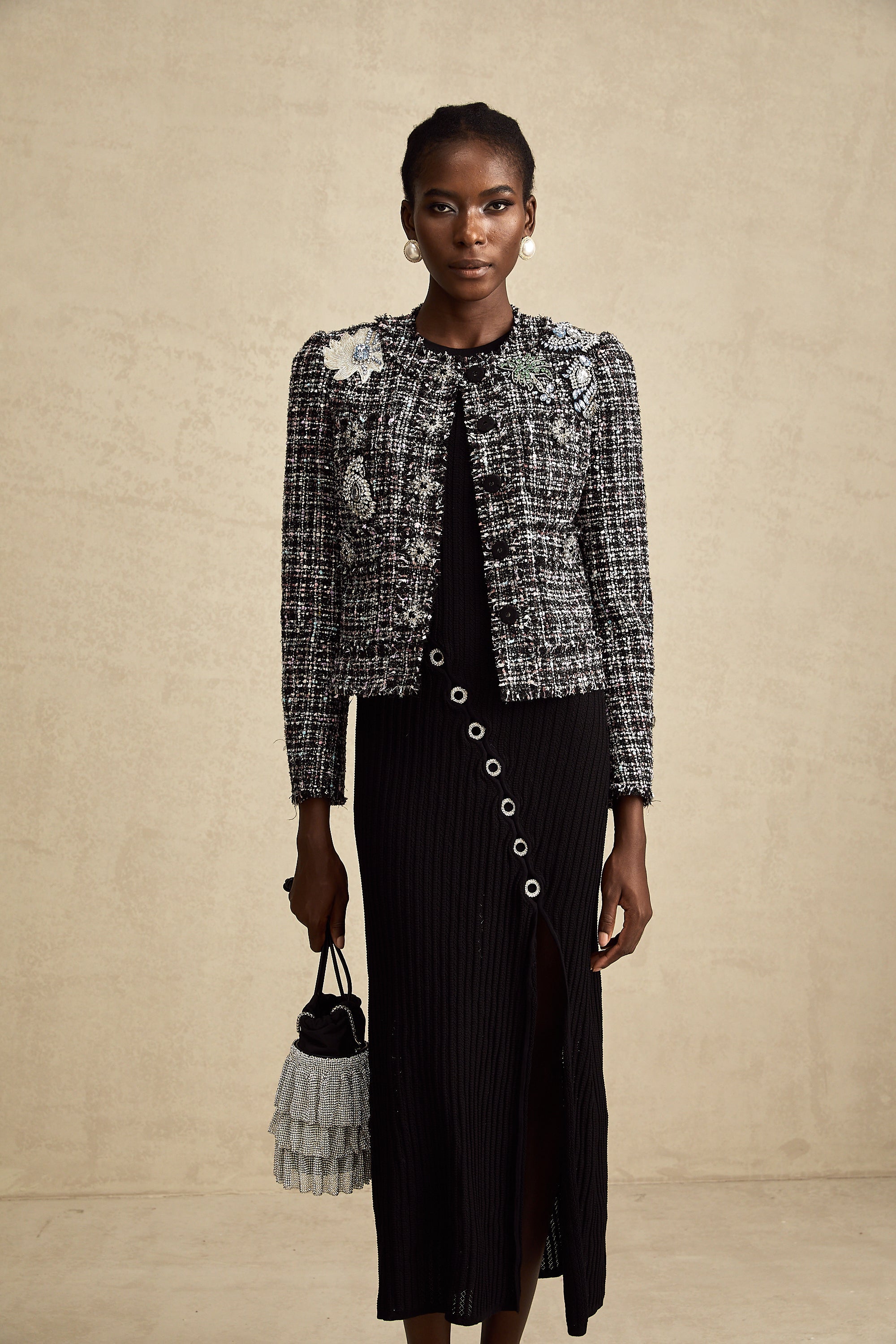 Justine black frayed-edge checked tweed jacket (Final Sale-US Only)