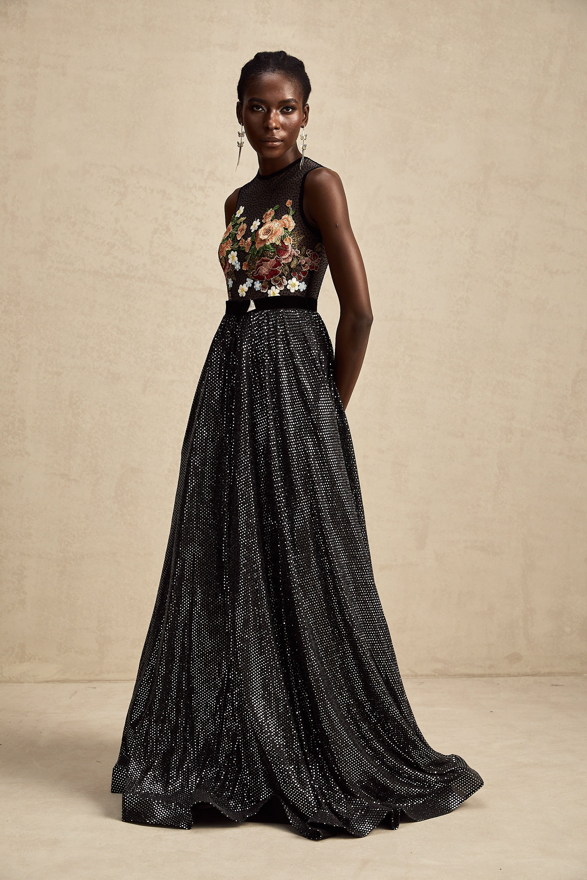 Agathe floral embroidered embellished maxi dress (Final Sale)