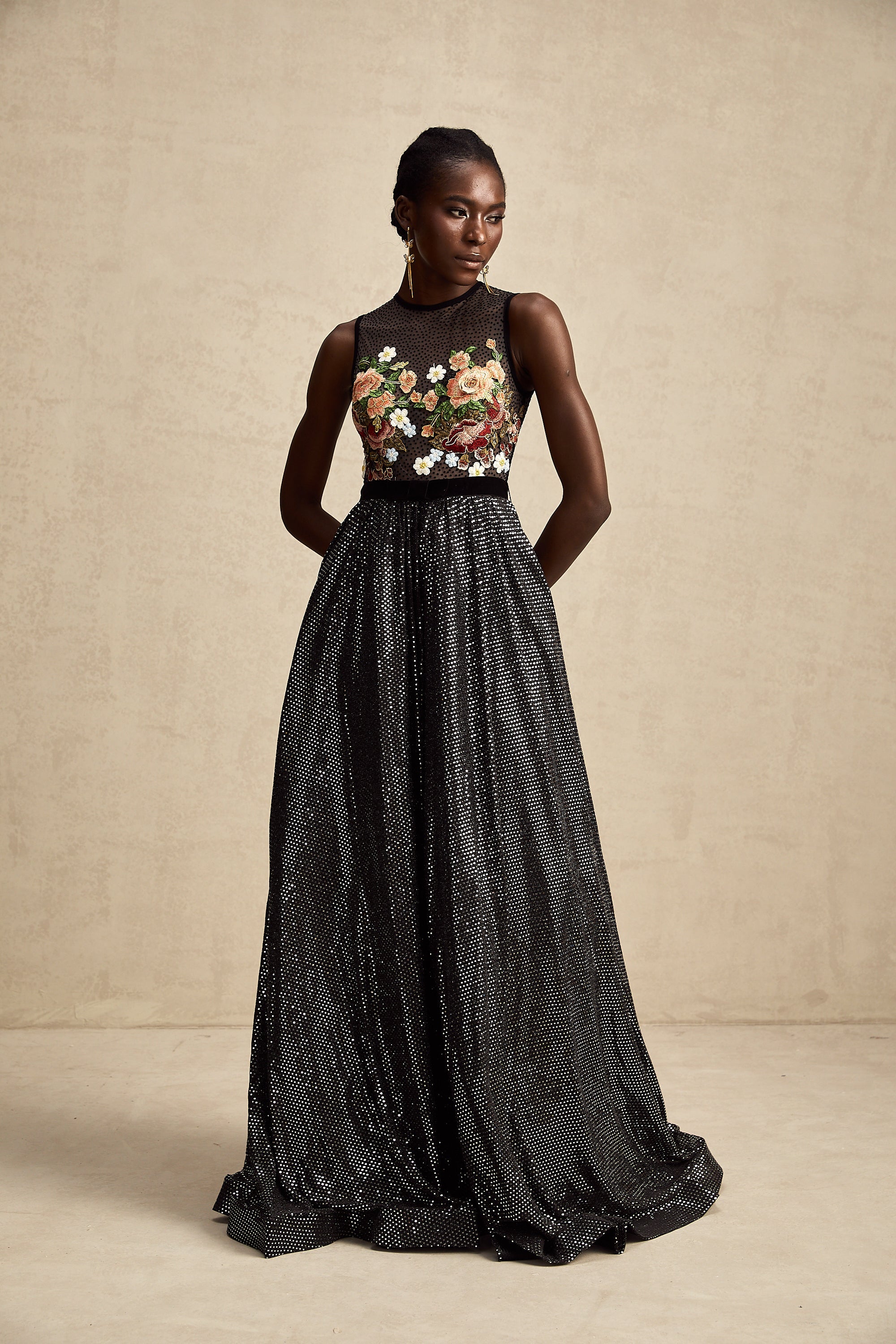 Agathe floral embroidered embellished maxi dress (Final Sale)
