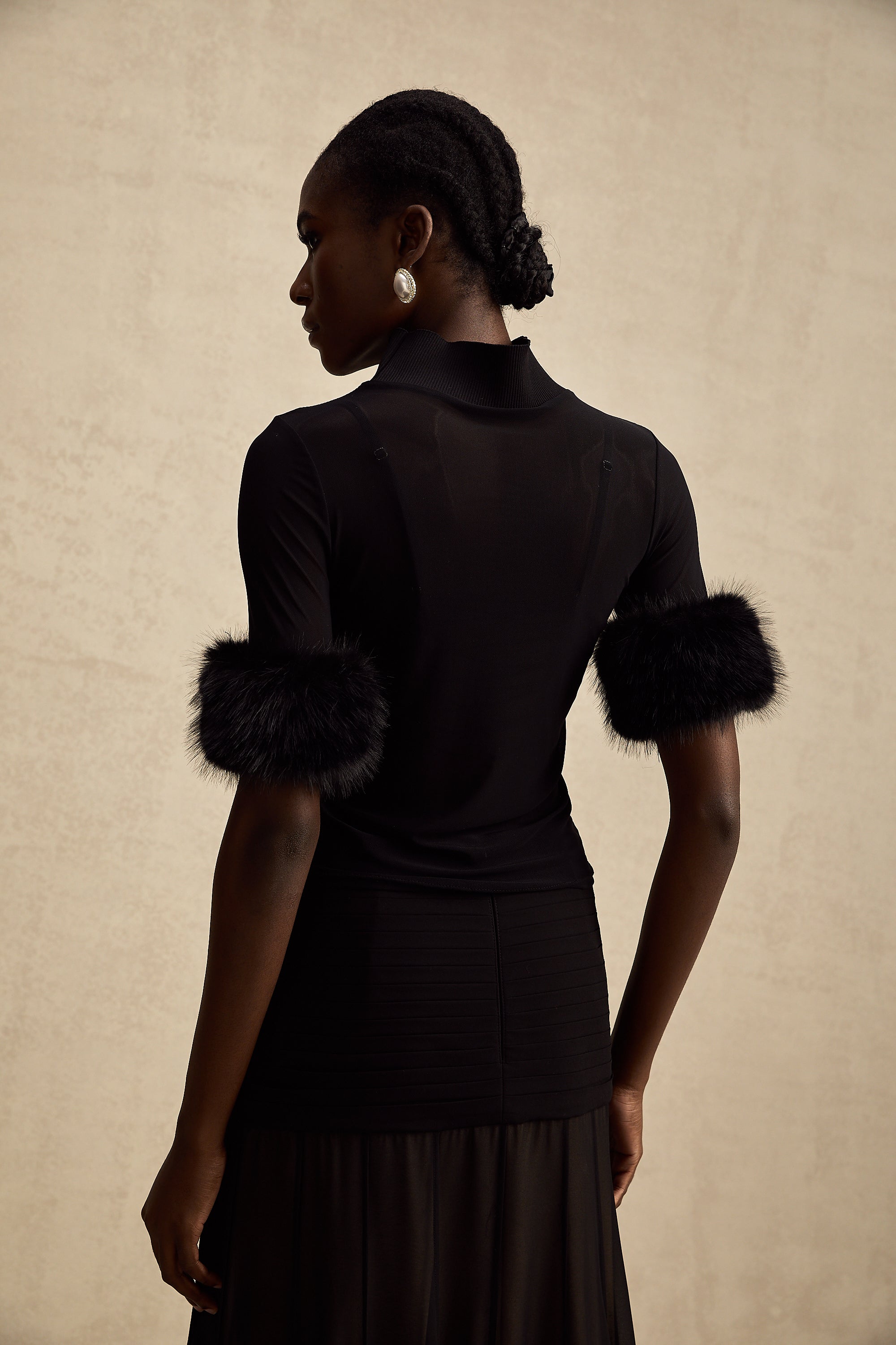 Ségolène black faux-fur tulle top (Final Sale-US Only)