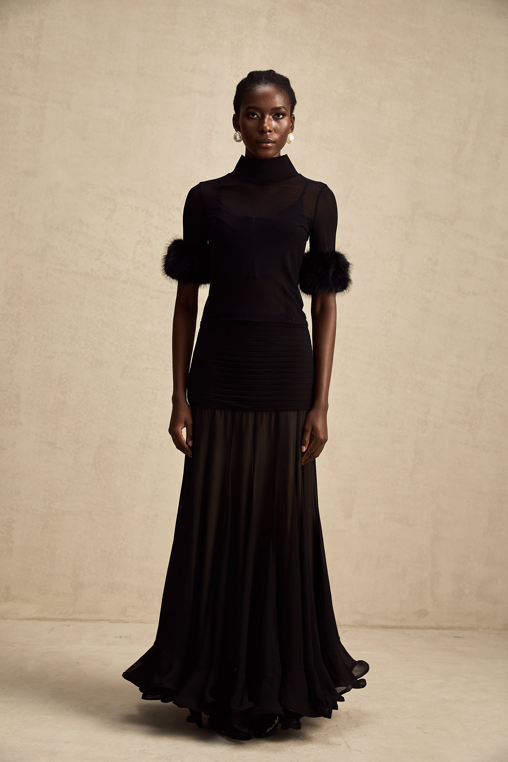 Ségolène black faux-fur tulle top (Final Sale-US Only)
