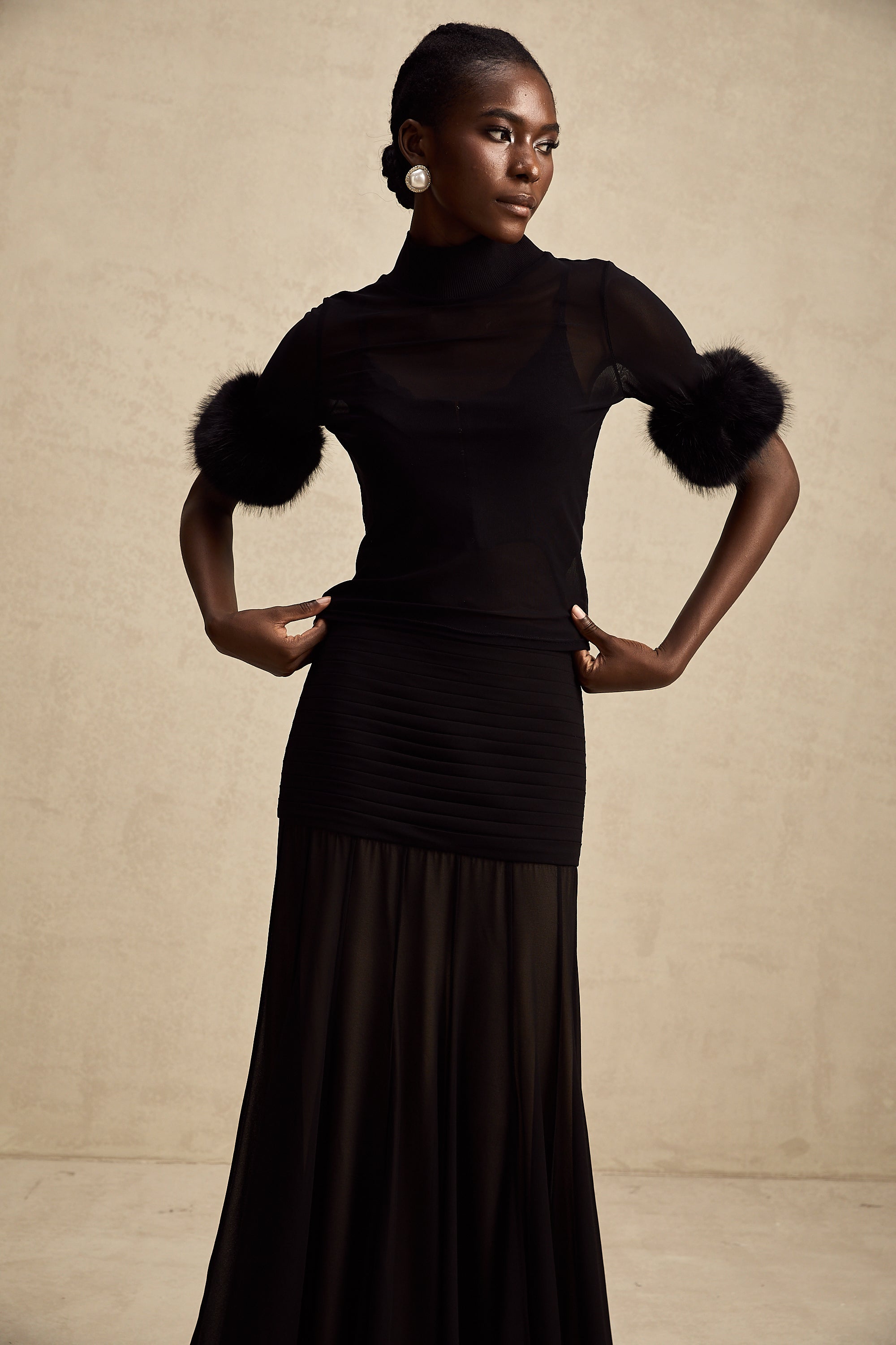 Ségolène black faux-fur tulle top (Final Sale-US Only)