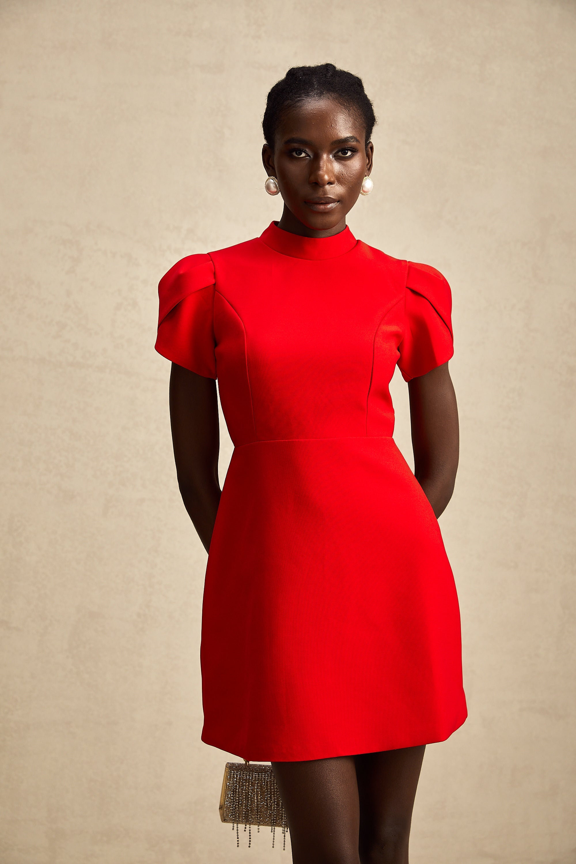Anna red petal-sleeve cut-out bow mini dress (Final Sale)