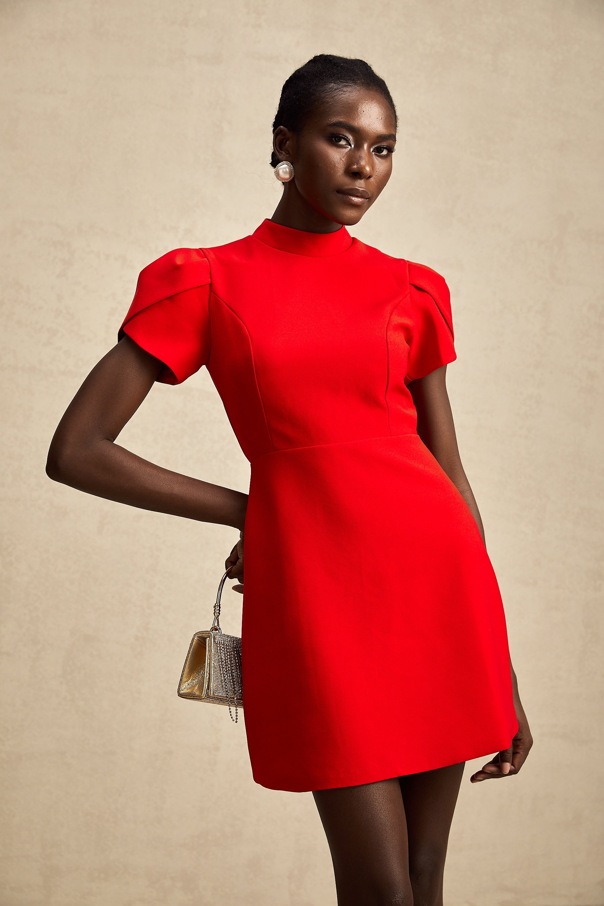 Anna red petal-sleeve cut-out bow mini dress (Final Sale)