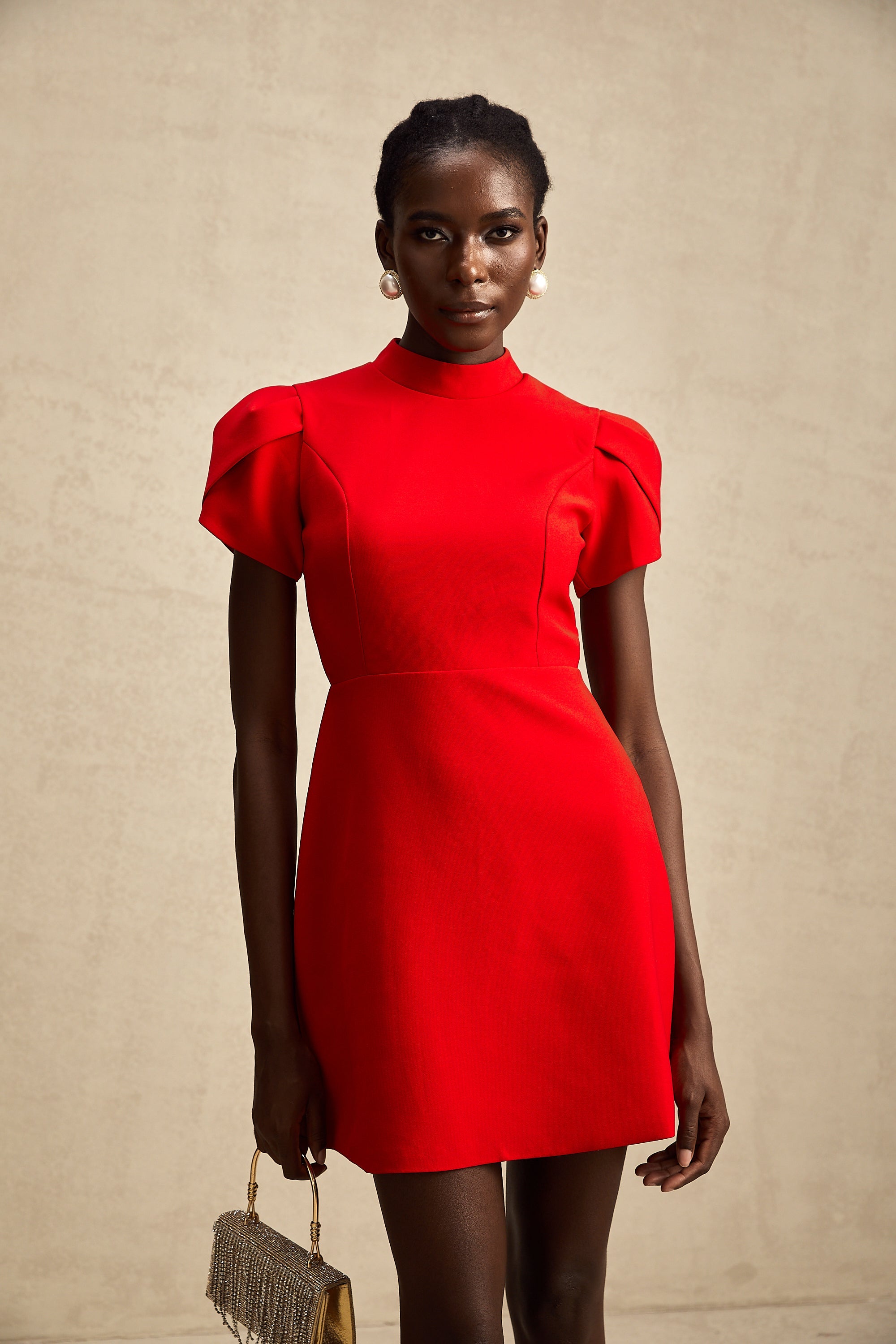 Anna red petal-sleeve cut-out bow mini dress (Final Sale)