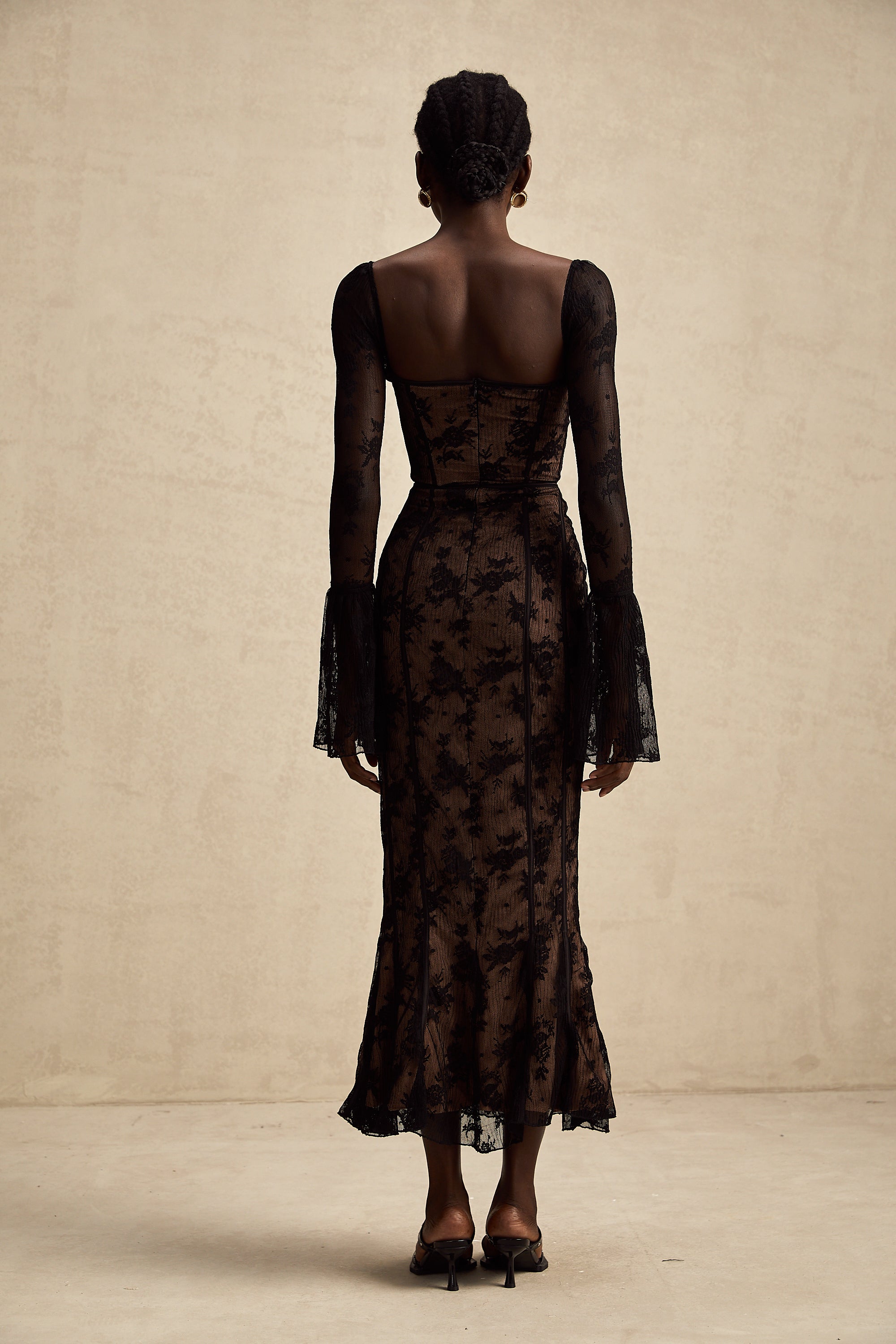 Marlene Black Flared Lace Maxi Dress (Final Sale)