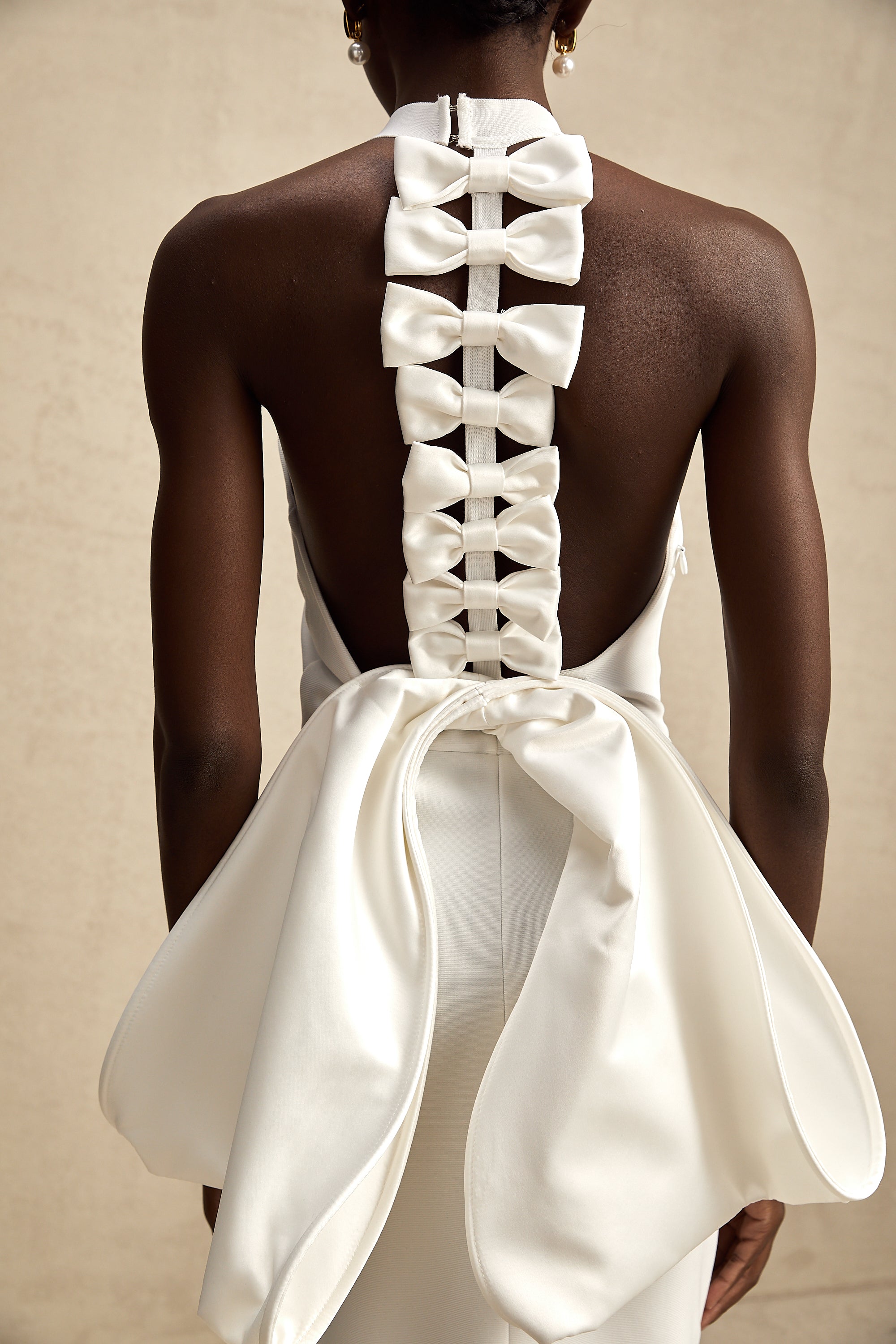 Capucine white oversize-bow bandage dress (Final Sale)