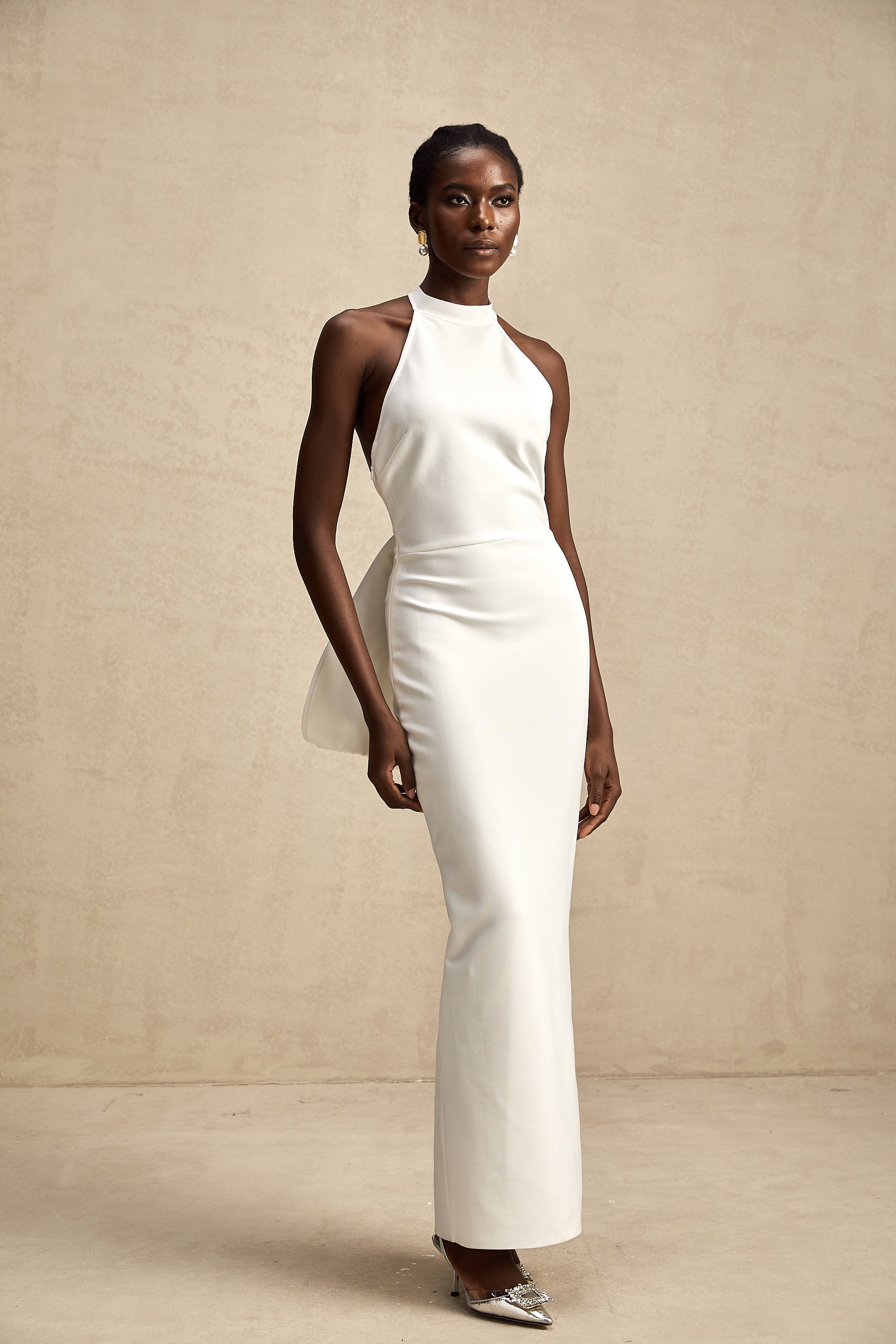 Capucine white oversize-bow bandage dress (Final Sale)