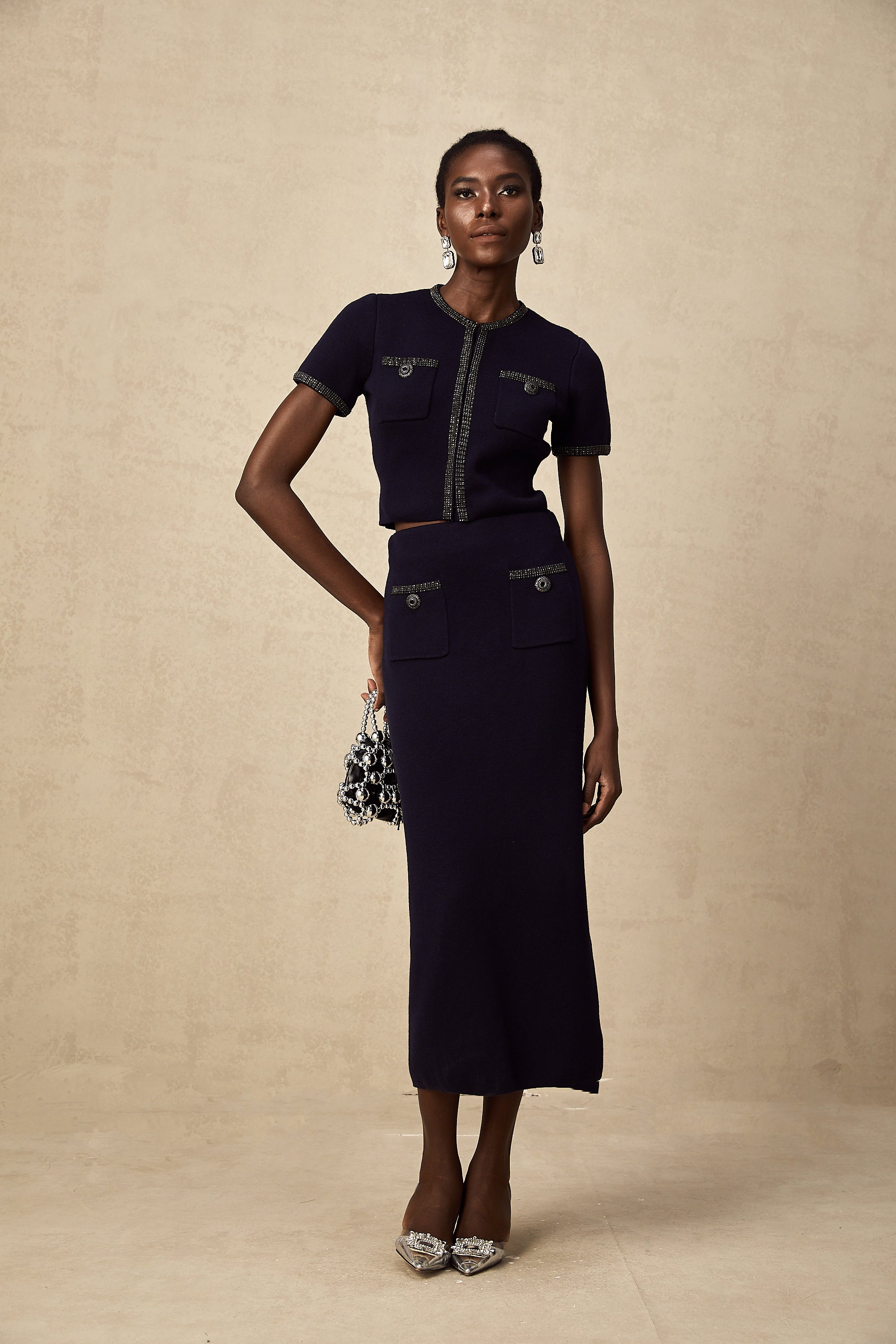 Aïda embellished ribbed-knit top & skirt matching set (Final Sale-US Only)
