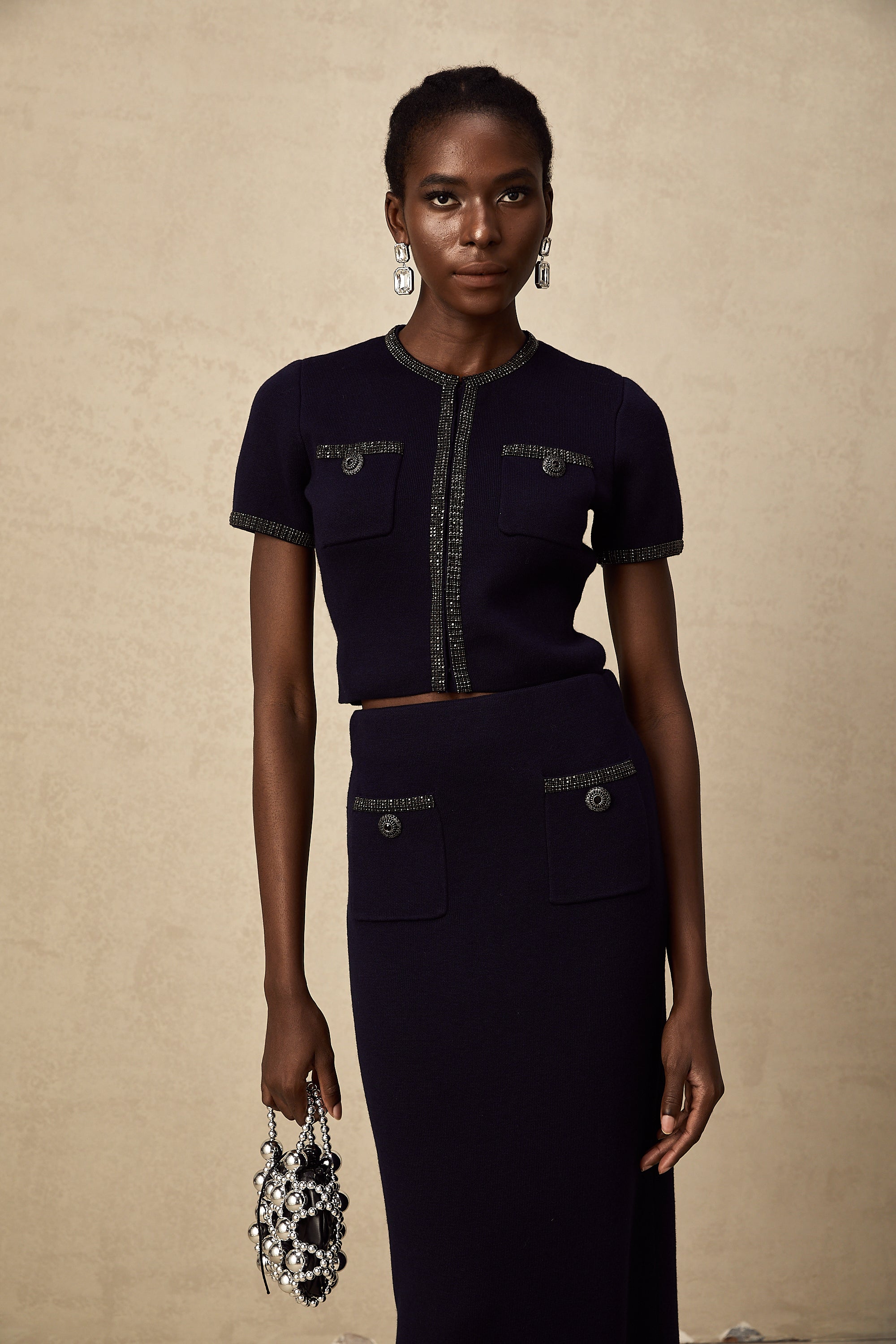 Aïda embellished ribbed-knit top & skirt matching set (Final Sale-US Only)