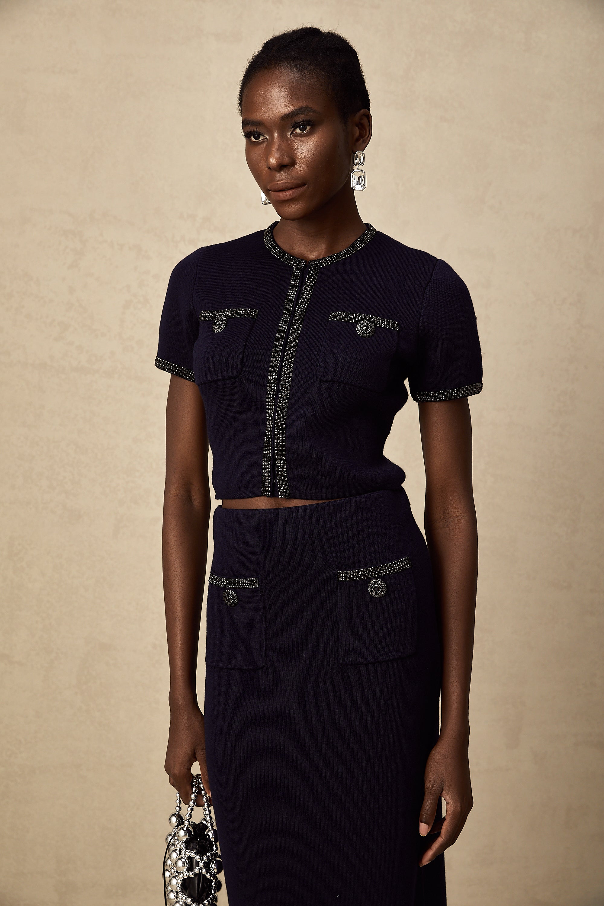 Aïda embellished ribbed-knit top & skirt matching set (Final Sale-US Only)