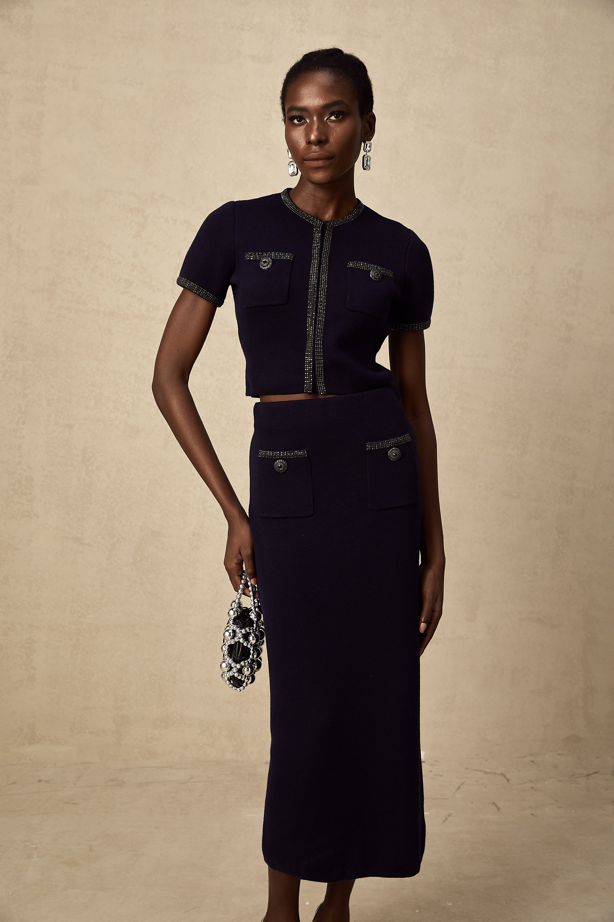 Aïda embellished ribbed-knit top & skirt matching set (Final Sale-US Only)