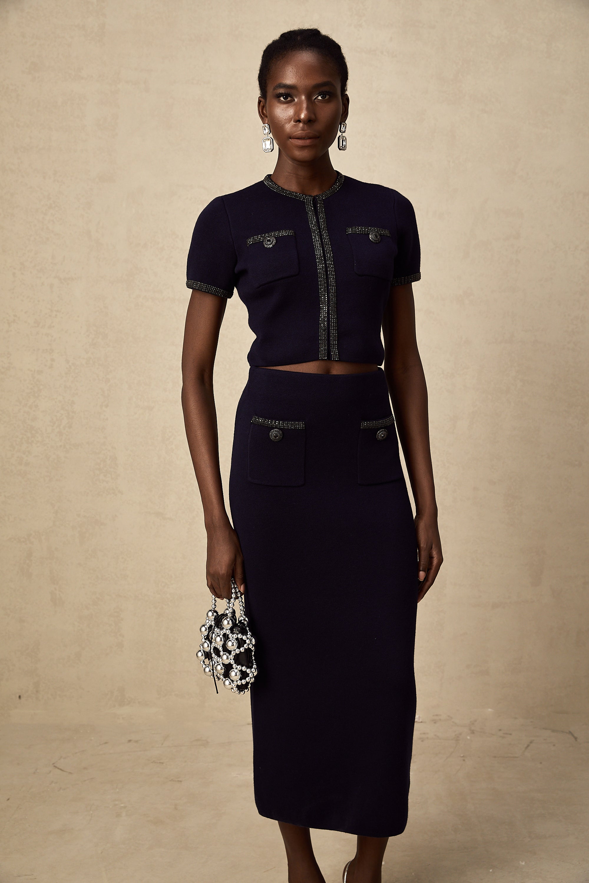 Aïda embellished ribbed-knit top & skirt matching set (Final Sale-US Only)