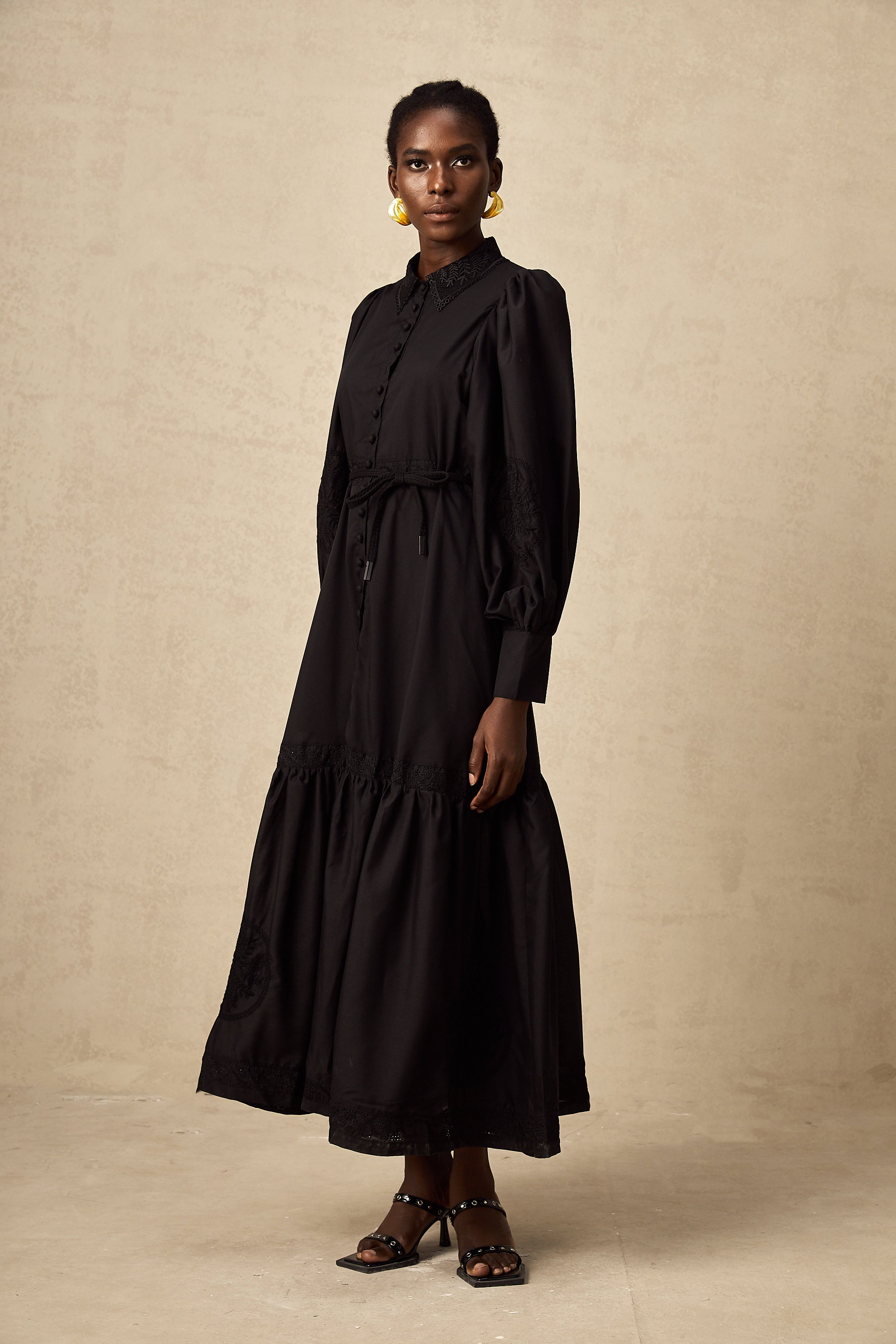 Arcadia black lace embroidered midi dress (Final Sale)