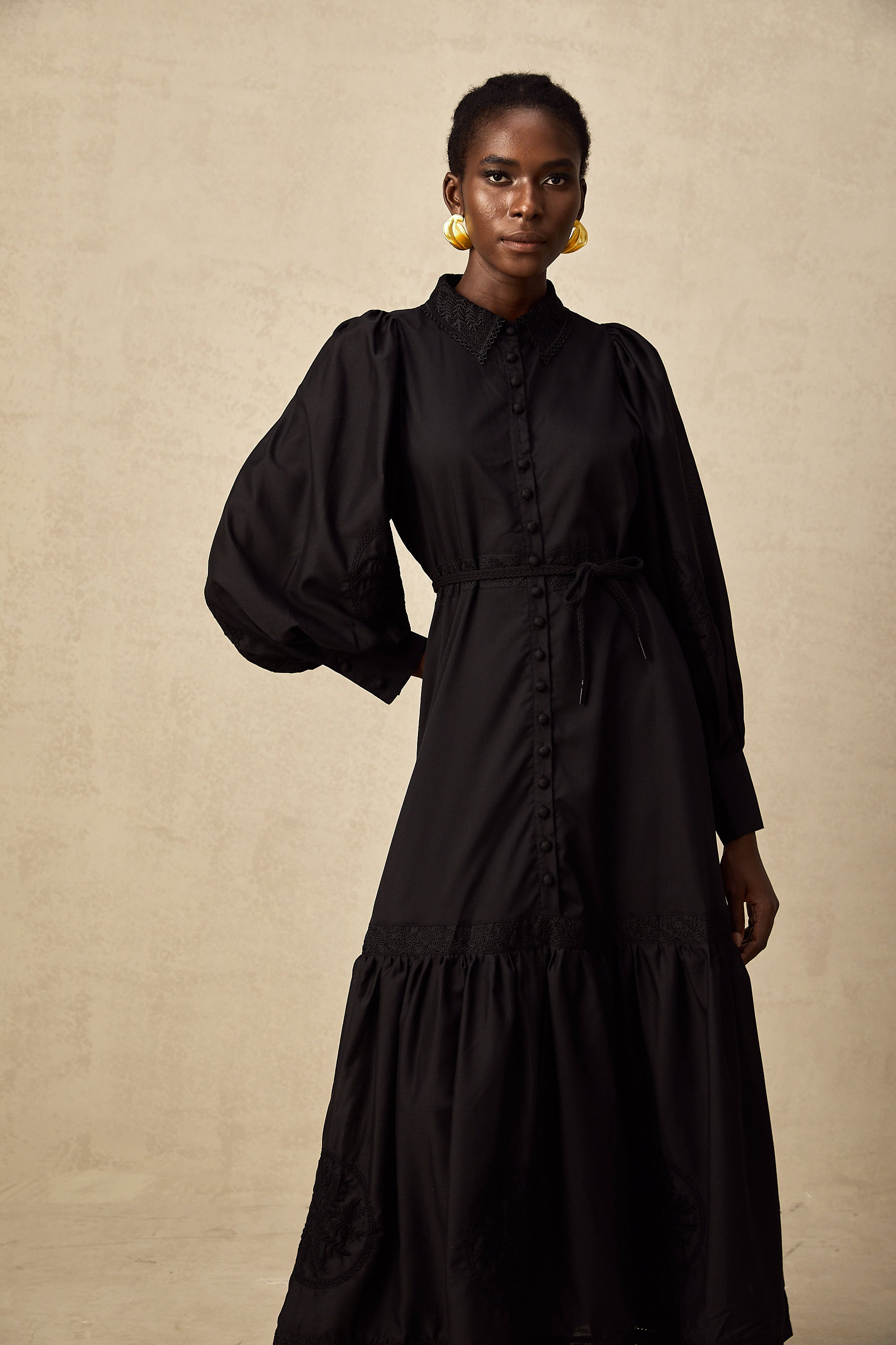 Arcadia black lace embroidered midi dress (Final Sale)