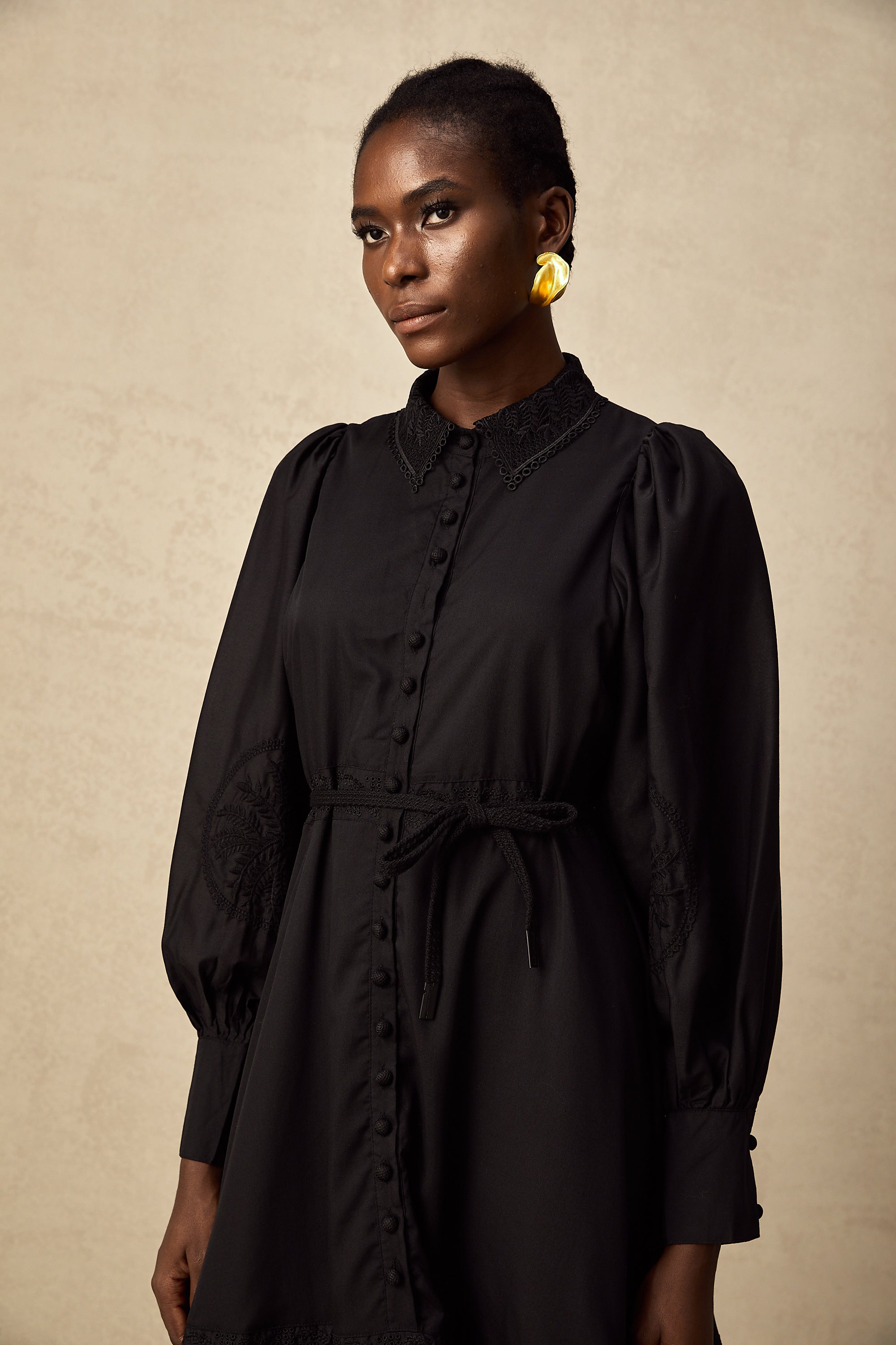 Arcadia black lace embroidered midi dress (Final Sale)