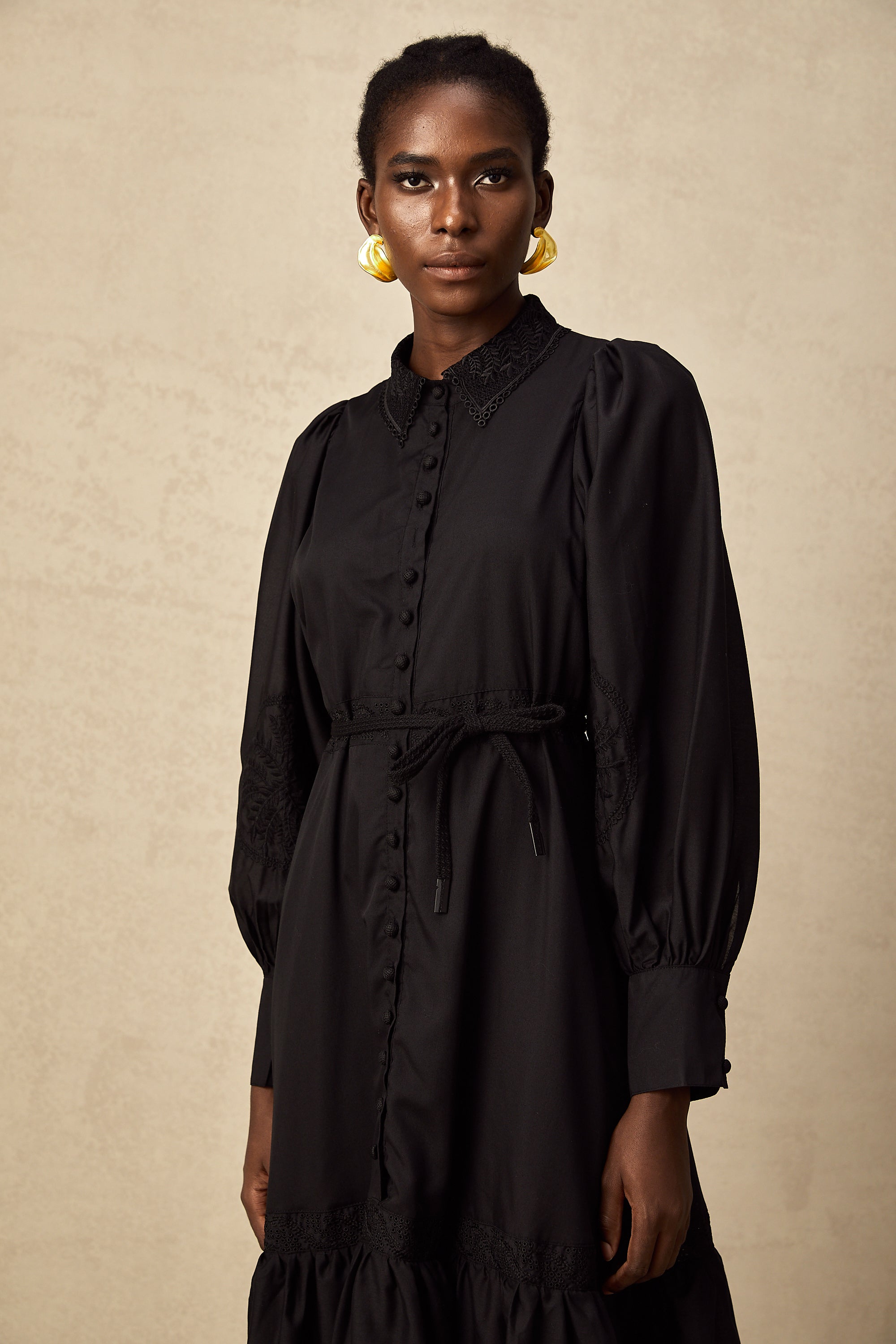 Arcadia black lace embroidered midi dress (Final Sale)