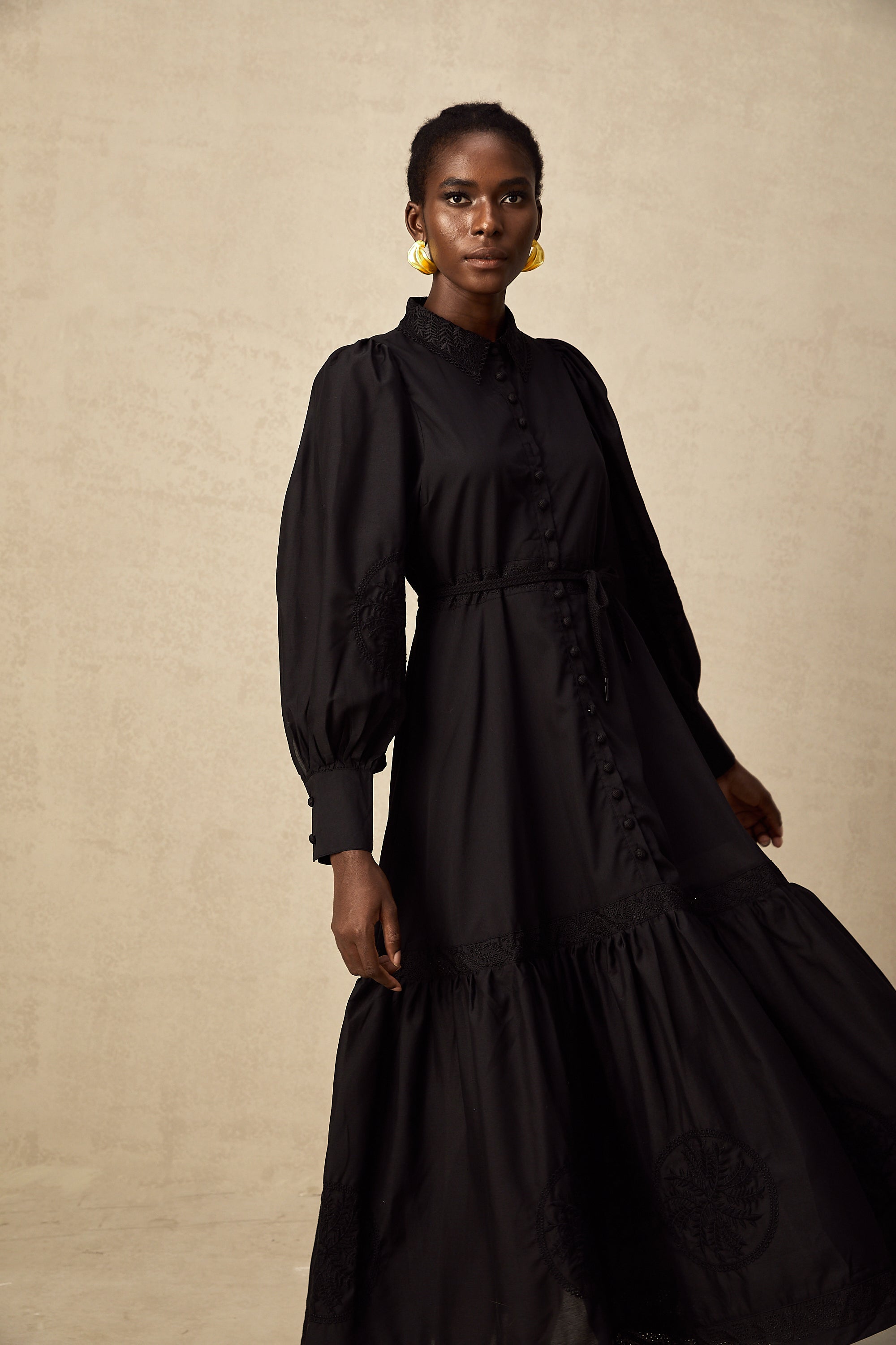 Arcadia black lace embroidered midi dress (Final Sale)