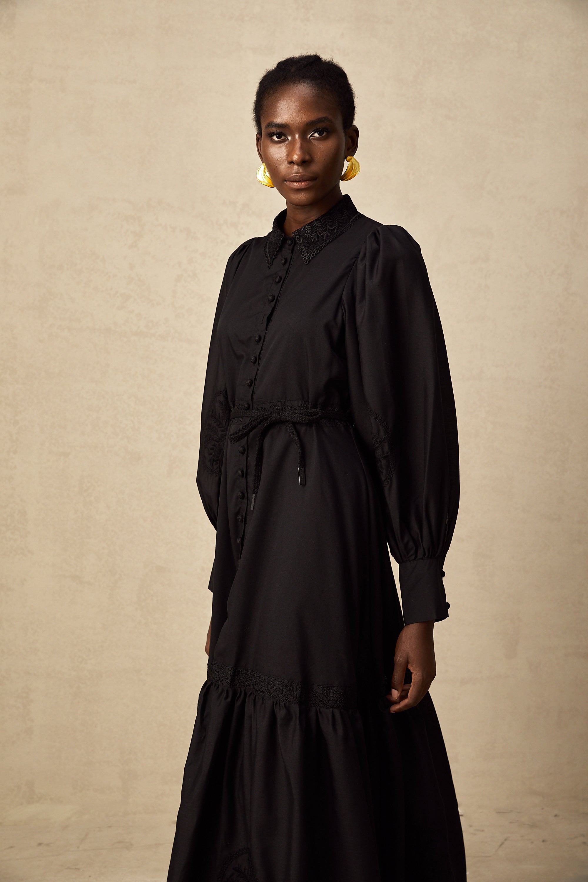 Arcadia black lace embroidered midi dress (Final Sale)