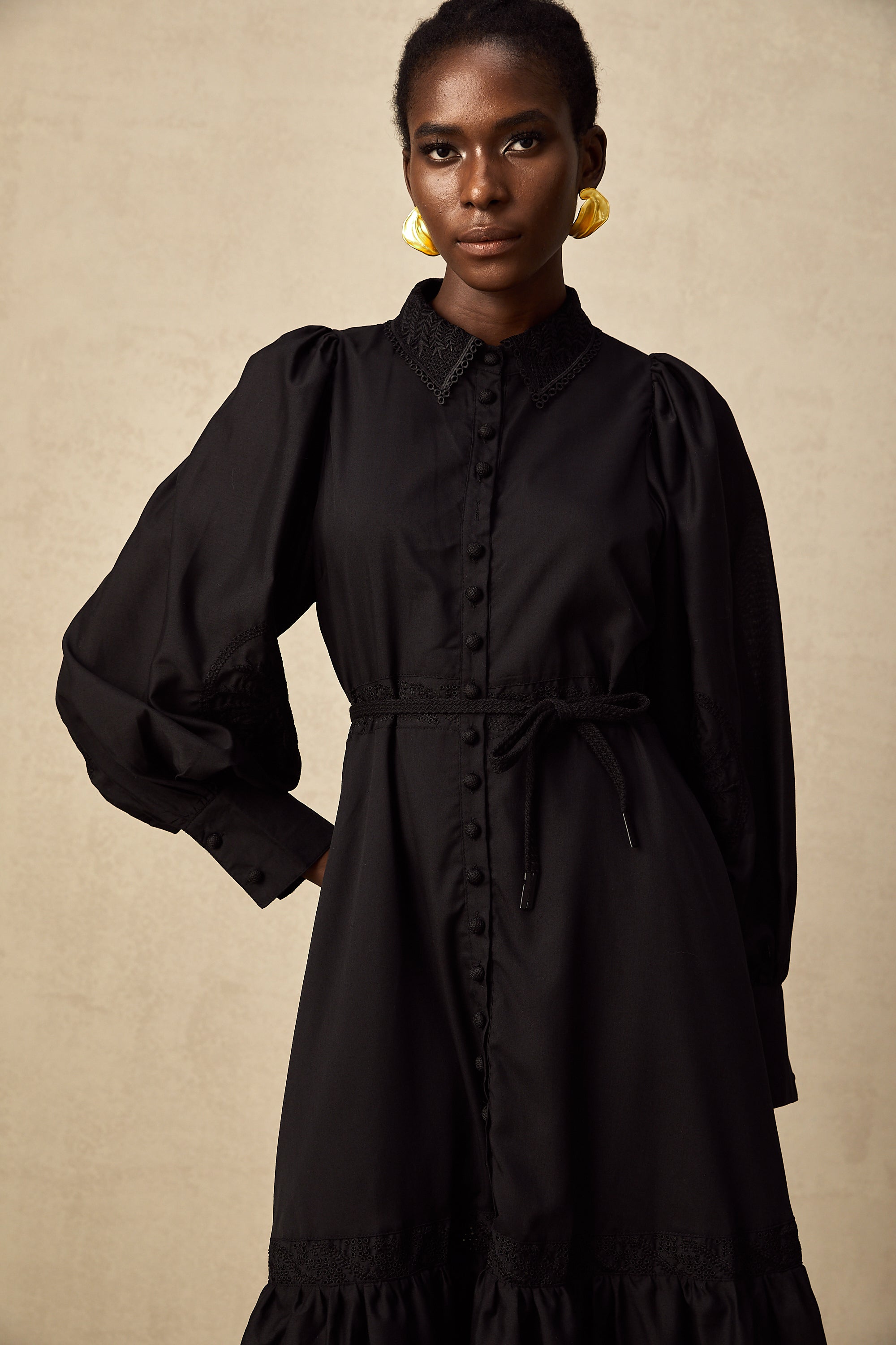 Arcadia black lace embroidered midi dress (Final Sale)